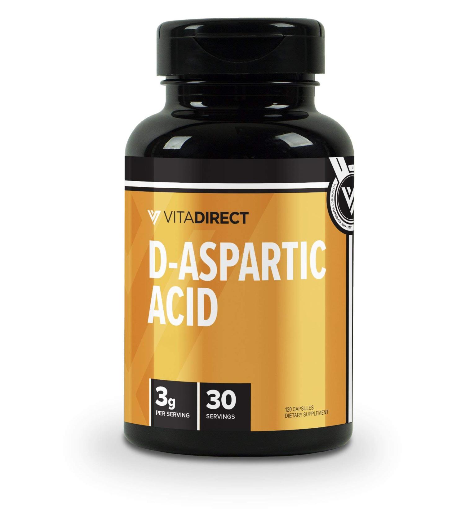 VitaDirect D-Aspartic Acid (DAA) Pills 750mg - 120 Vegetarian Capsules for Men - Buy Online on GoSupps.com