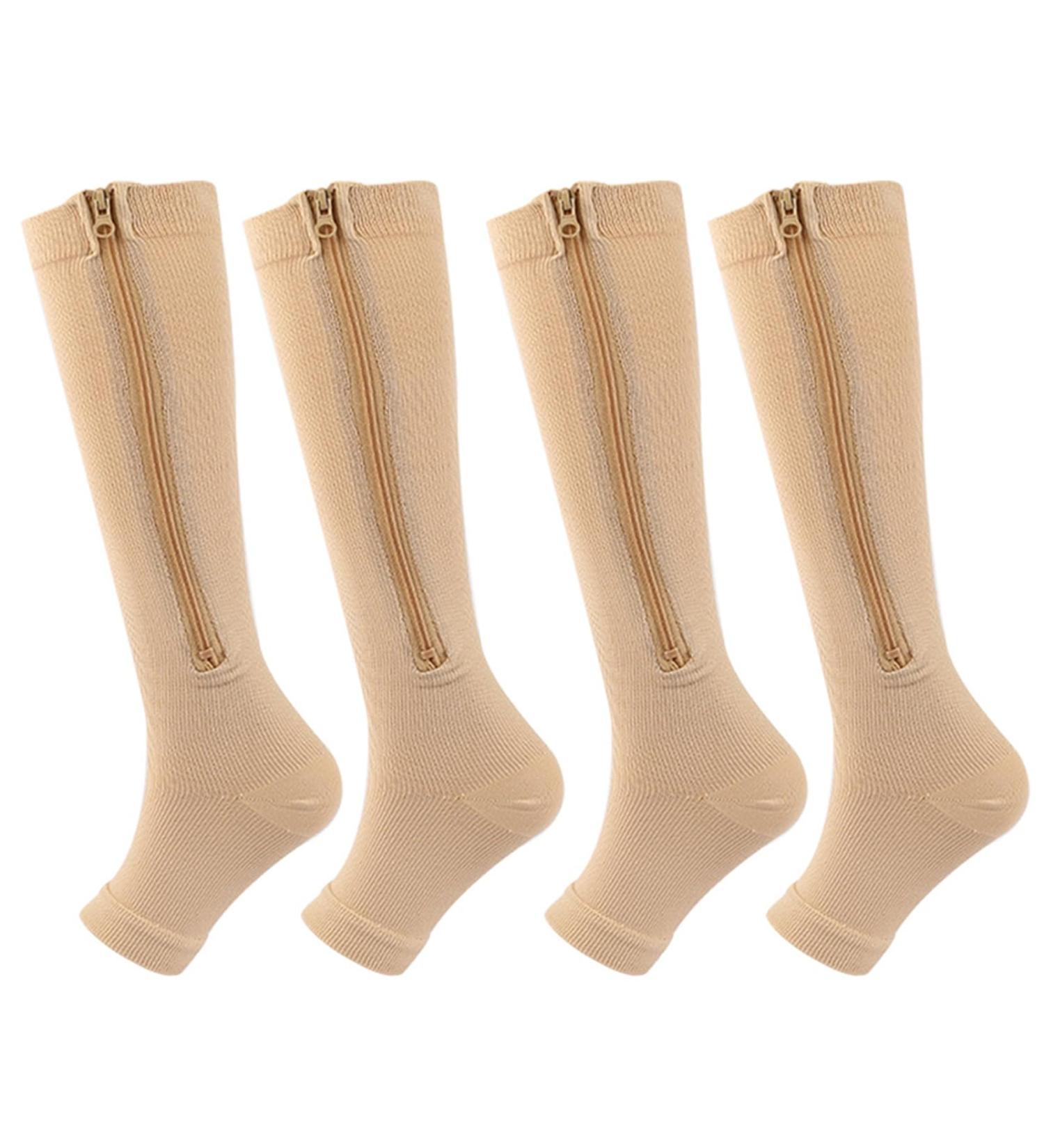 Ankle Sprain Compression Socks for Women & Men | Zippered Knee High Support for Varicose Veins Muscle Fatigue Relief - 2 Pairs - Buy Online on GoSupps.com