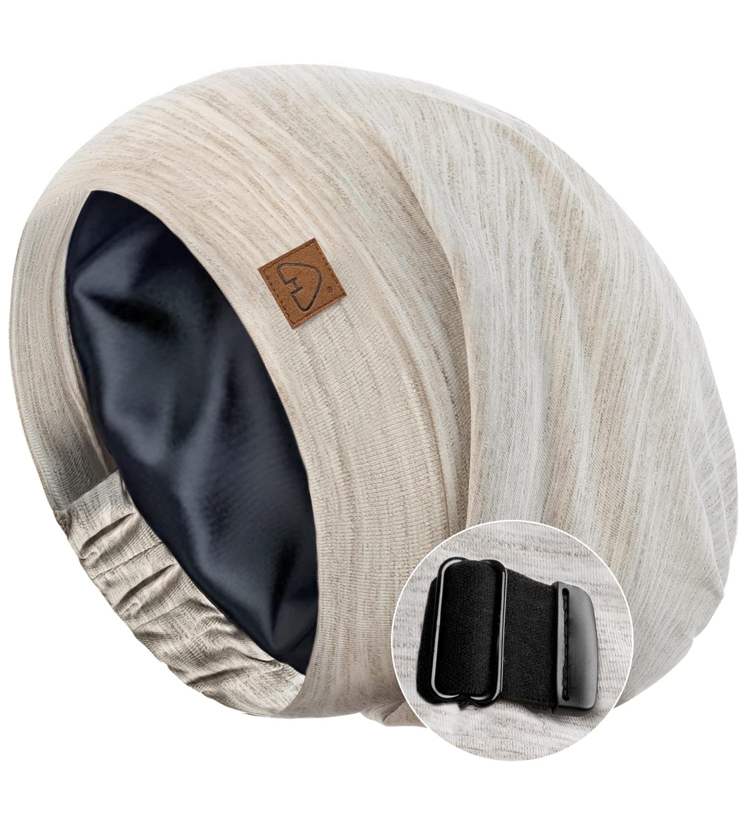 Silk Satin Sleep Cap Bonnet for Natural Curly Hair | Adjustable Night Cap OATMEAL - Buy Online on GoSupps.com