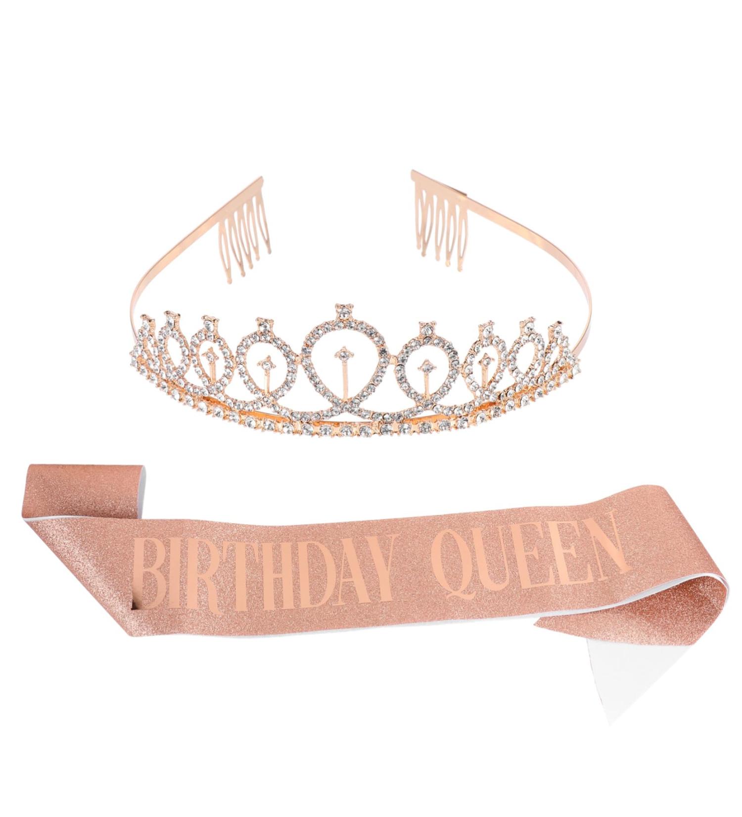 MAGICLULU 3 Sets Party Decoration Scrunchies Wedding Headpiece Bride Happy Birthday Sash Crown Party Decorative Crown Headband Gold Ceremonial Belt Alloy Material - Buy Online on GoSupps.com