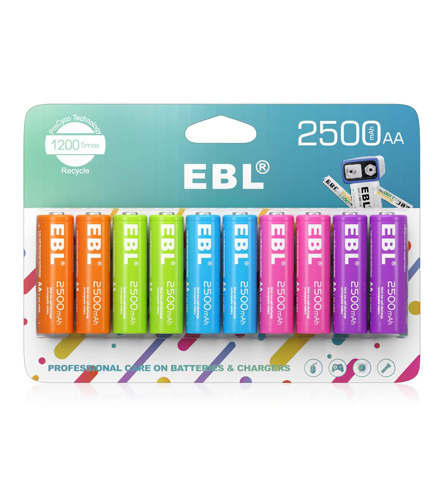 EBL Rechargeable AA Batteries 2500mAh - Ni-MH Double A Battery 10 Pack | Long-lasting Performance for All Devices - Buy Online on GoSupps.com