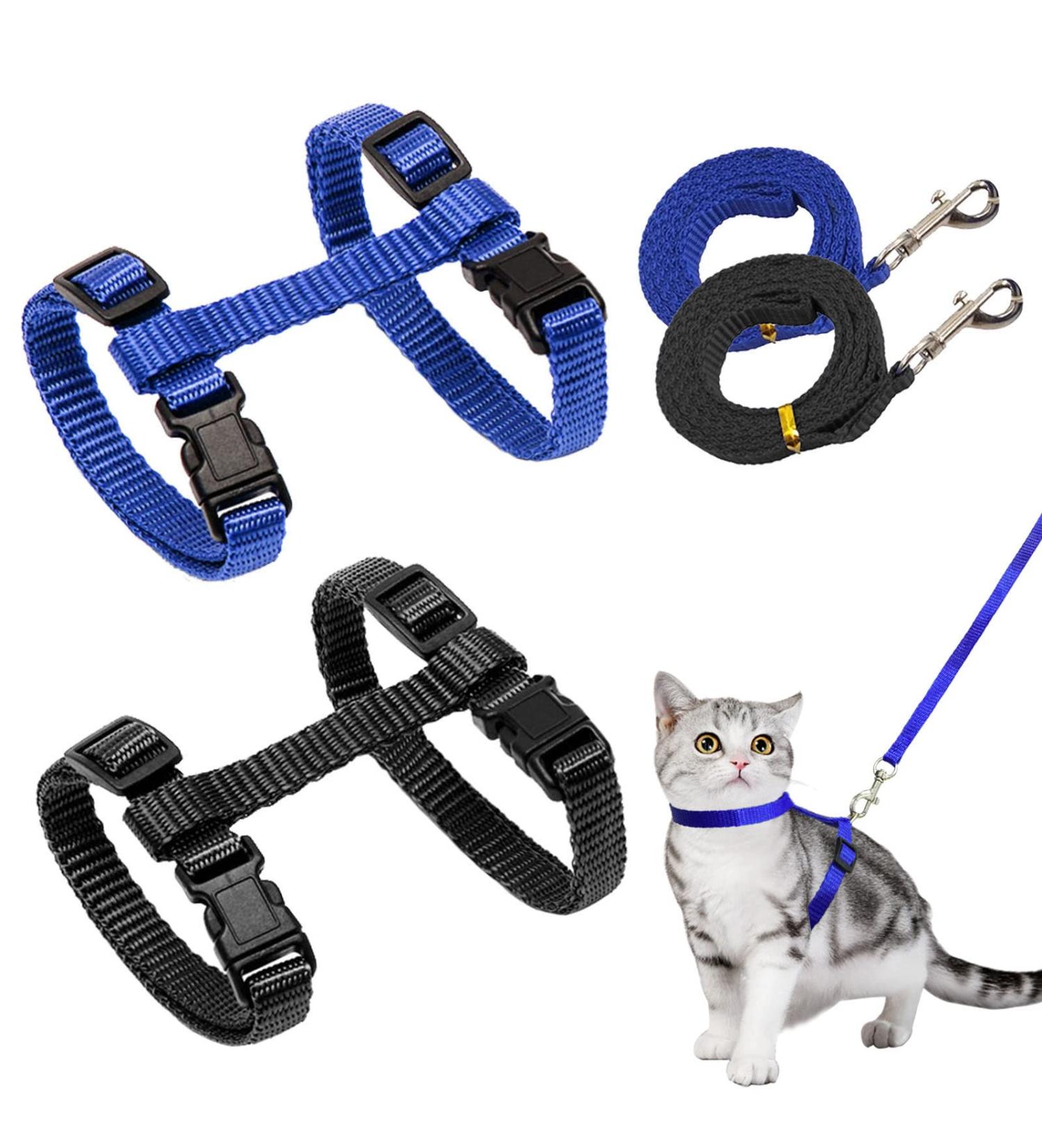Adjustable Nylon Cat Leash & Harness Set - Soft Blue Cat Dishes for Kittens Puppies & Rabbits - 2 Piece Kit - Buy Online on GoSupps.com