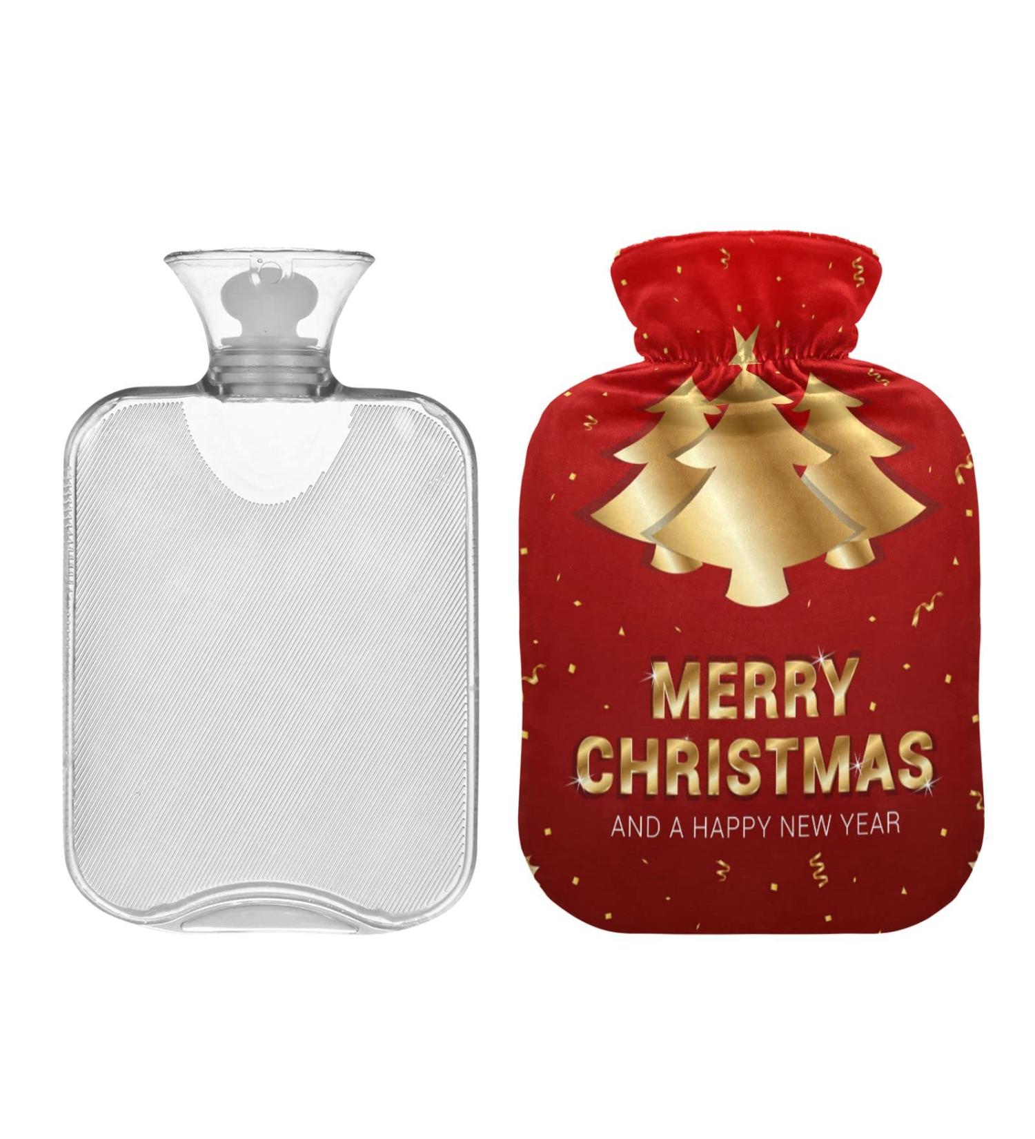 KCLDECI Merry Christmas Golden Tree 2L Hot Water Bottle with Cover - Foot Warmer & Pain Relief for Cramps | Ideal Hot & Cold Therapy - Buy Online on GoSupps.com