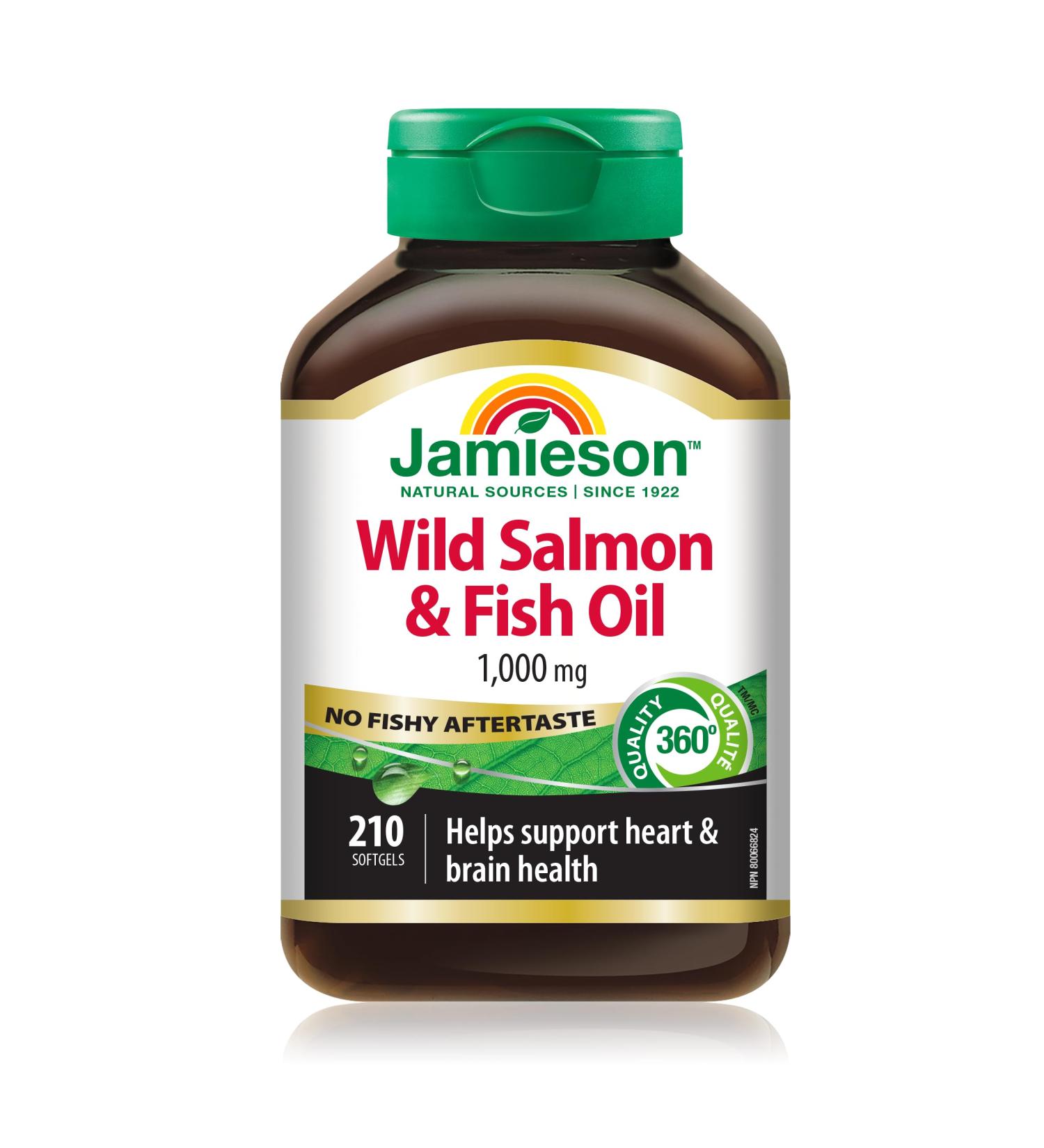 Jamieson No Fishy Aftertaste - Wild Salmon & Fish Oil 210 SoftGels - Buy Online on GoSupps.com