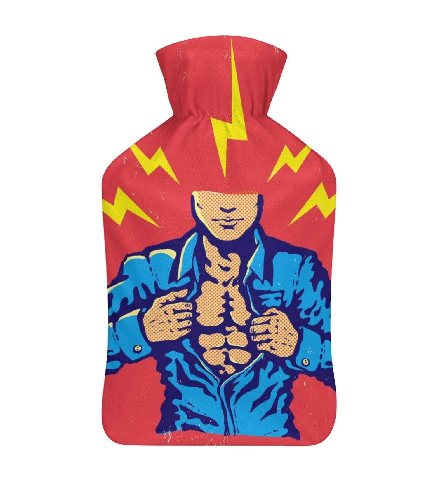 Muscle Man Hot Water Bottle with Plush Cover - Hand Warmer for Adults & Kids - 26.5x15.3cm | International Shipping Available - Buy Online on GoSupps.com