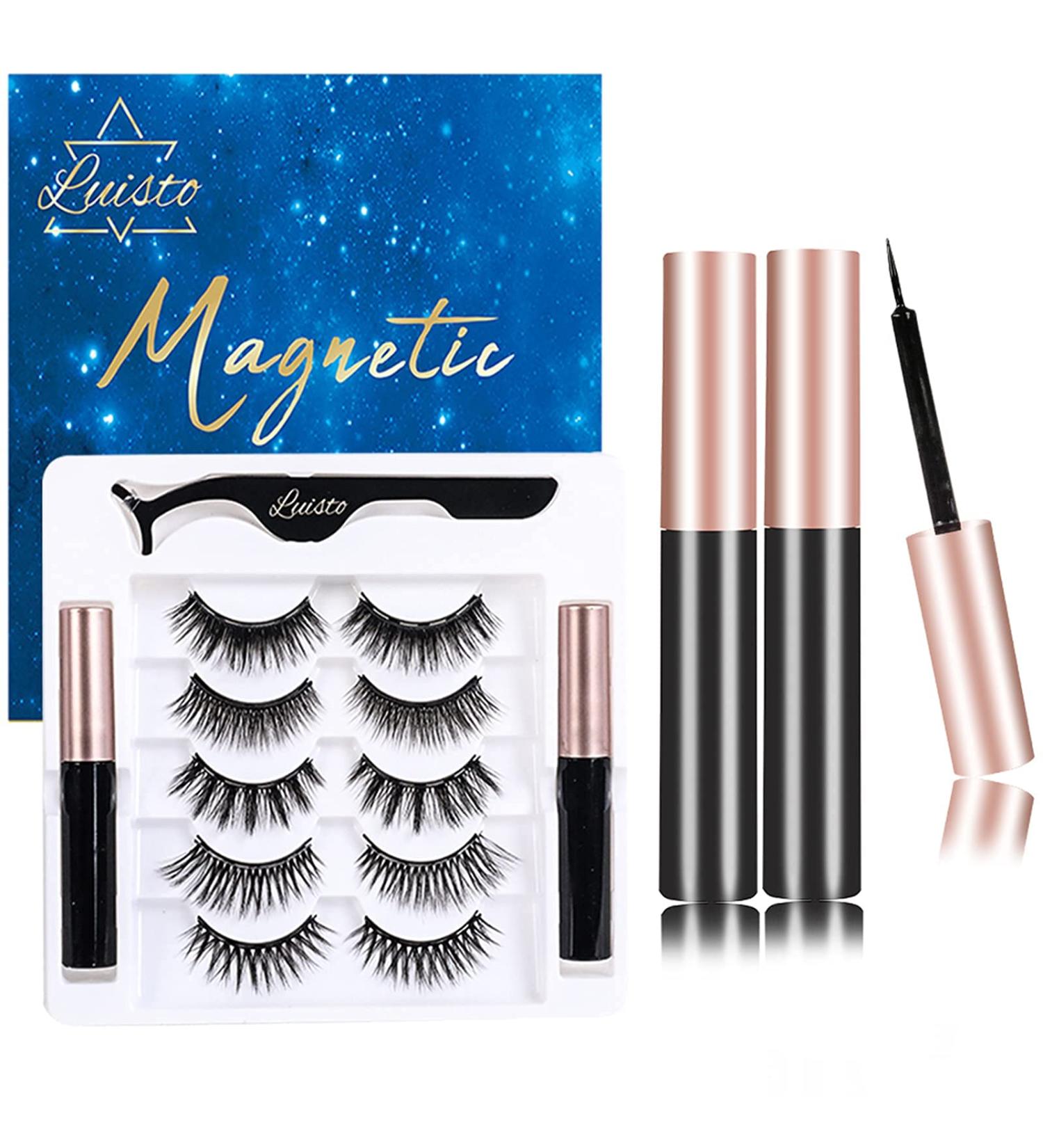 Luisto Magnetic Eyeliner and Eyelashes Kit - 5 Pairs of Natural Long 3D False Eyelashes with Tweezer - No Glue Needed - Easy to Wear - Buy Online on GoSupps.com