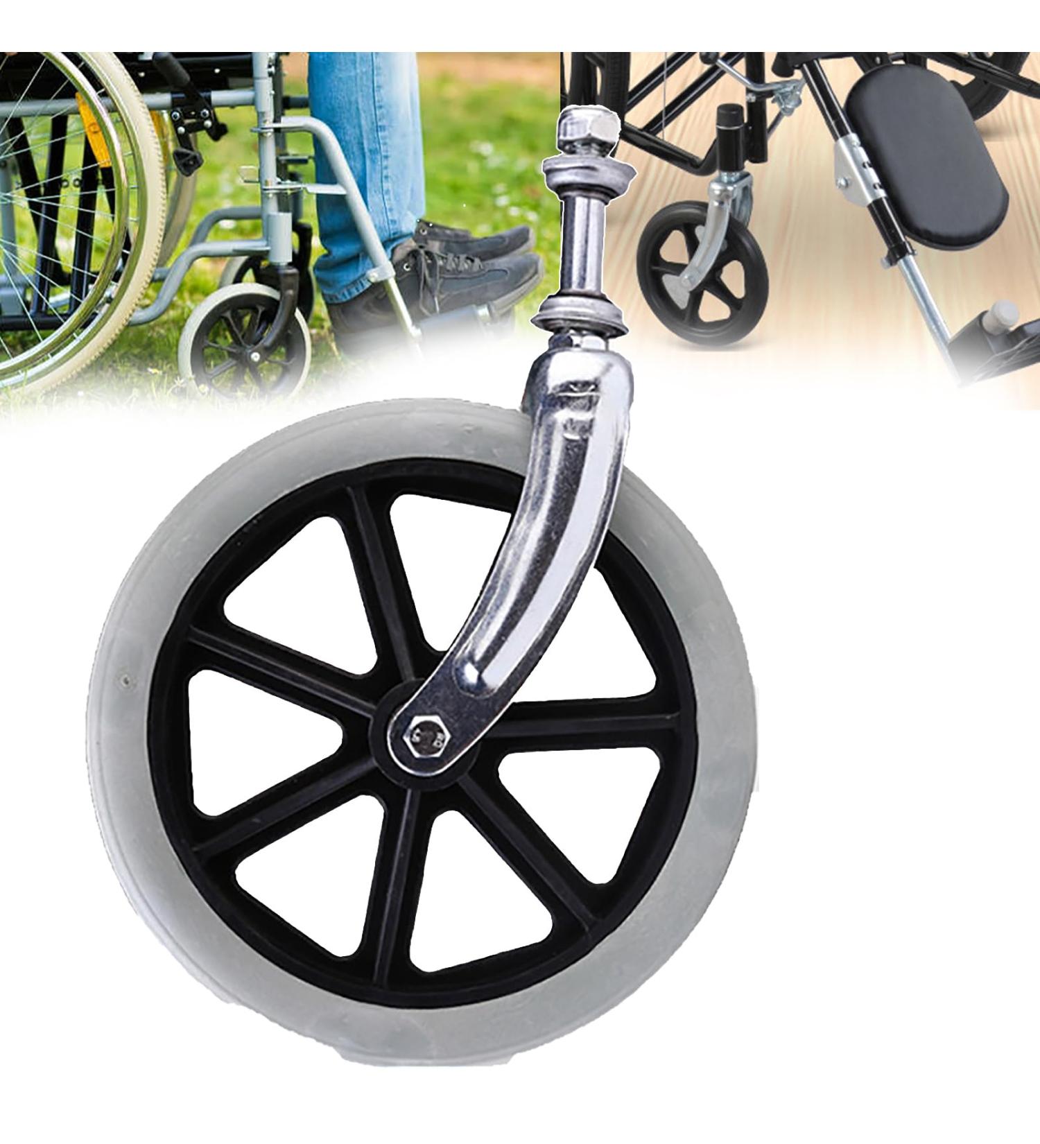 Front Wheel Wheelchair Tyre (8 Inches) Sensitive Pair Colors Available Easy to Operate+ Shock-Absorbing with Front Fork/Bearing for Elderly/Sick/Wheelchair Front Wheels 1pcs Grey 1pcs Grey - Buy Online on GoSupps.com