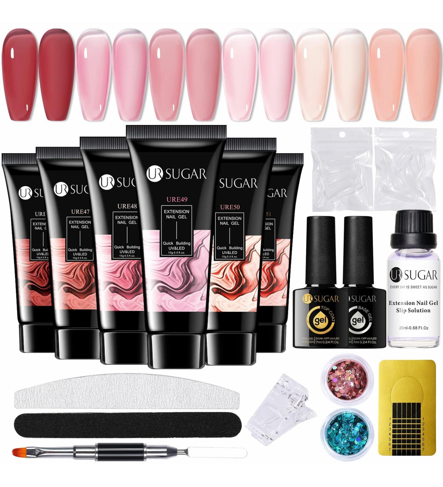 UR SUGAR Poly Nail Gel Kit: 6 Jelly Pink Shades - Poly Extension Gel Set with Slip Solution & Manicure Tools - Buy Online on GoSupps.com
