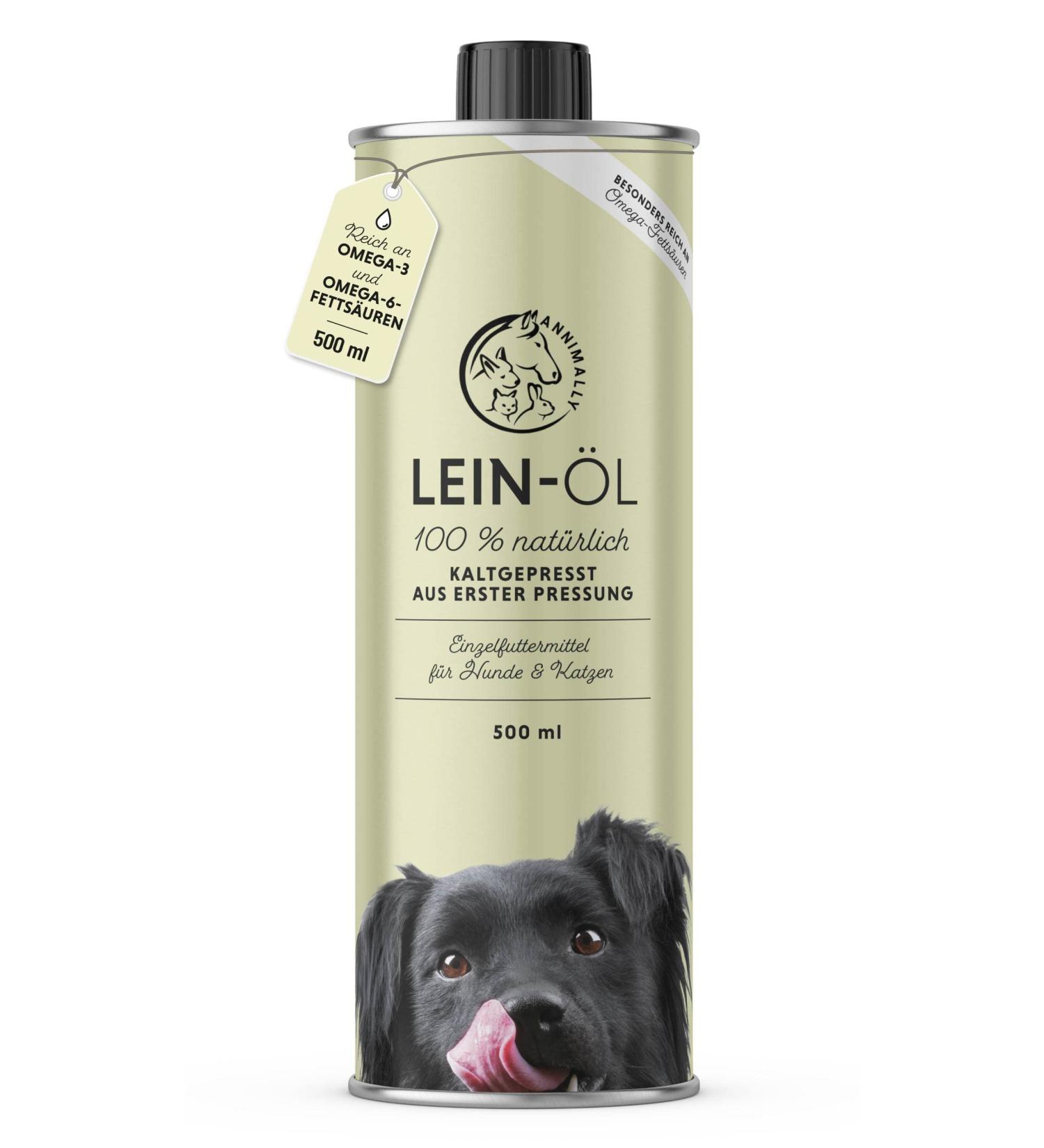 Annimally Linseed Oil for Dogs 500ml - Cold-Pressed Omega 3 & 6 Fatty Acids | Natural BARF Oil for Dogs Cats & Horses - Pure German Quality - Buy Online on GoSupps.com