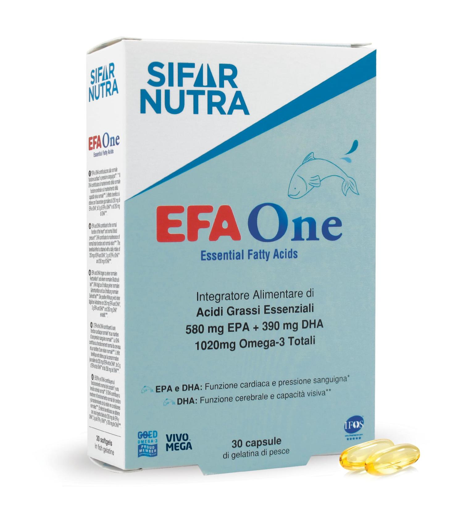 Sifar Nutra EFA One | IFOS Certified 5 Star | Omega 3 Fish Oil 1020mg | 580mg EPA + 390mg DHA | Heart Function | Memory Supplement | Triglyceride Form | 30 Capsules - Buy Online on GoSupps.com