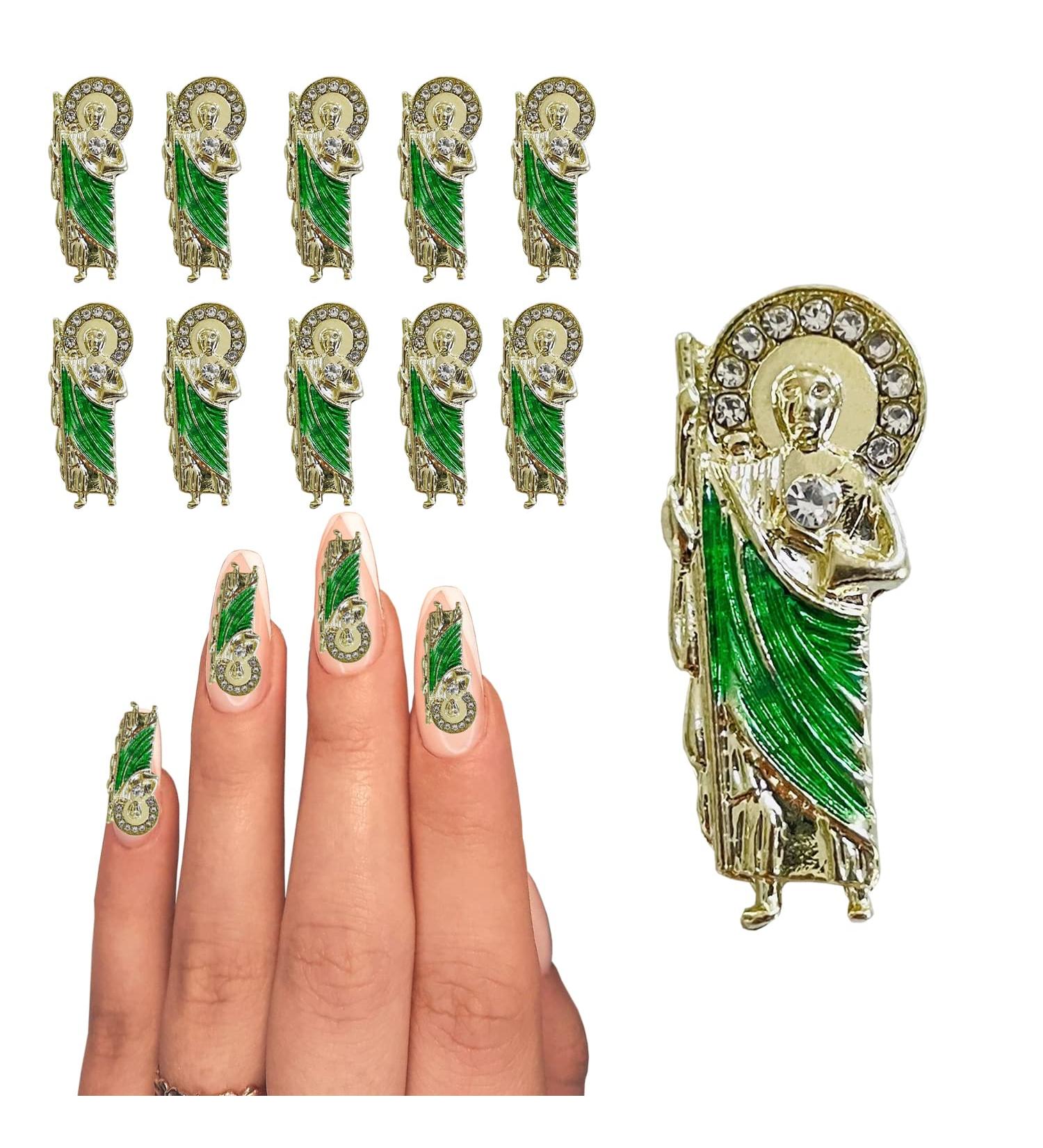 San Judas Nail Charms - 10PCS 3D Nail Diamonds Art Charms for Acrylic Nails - Rhinestones, Gems, and Crystals - Green Design - Buy Online on GoSupps.com