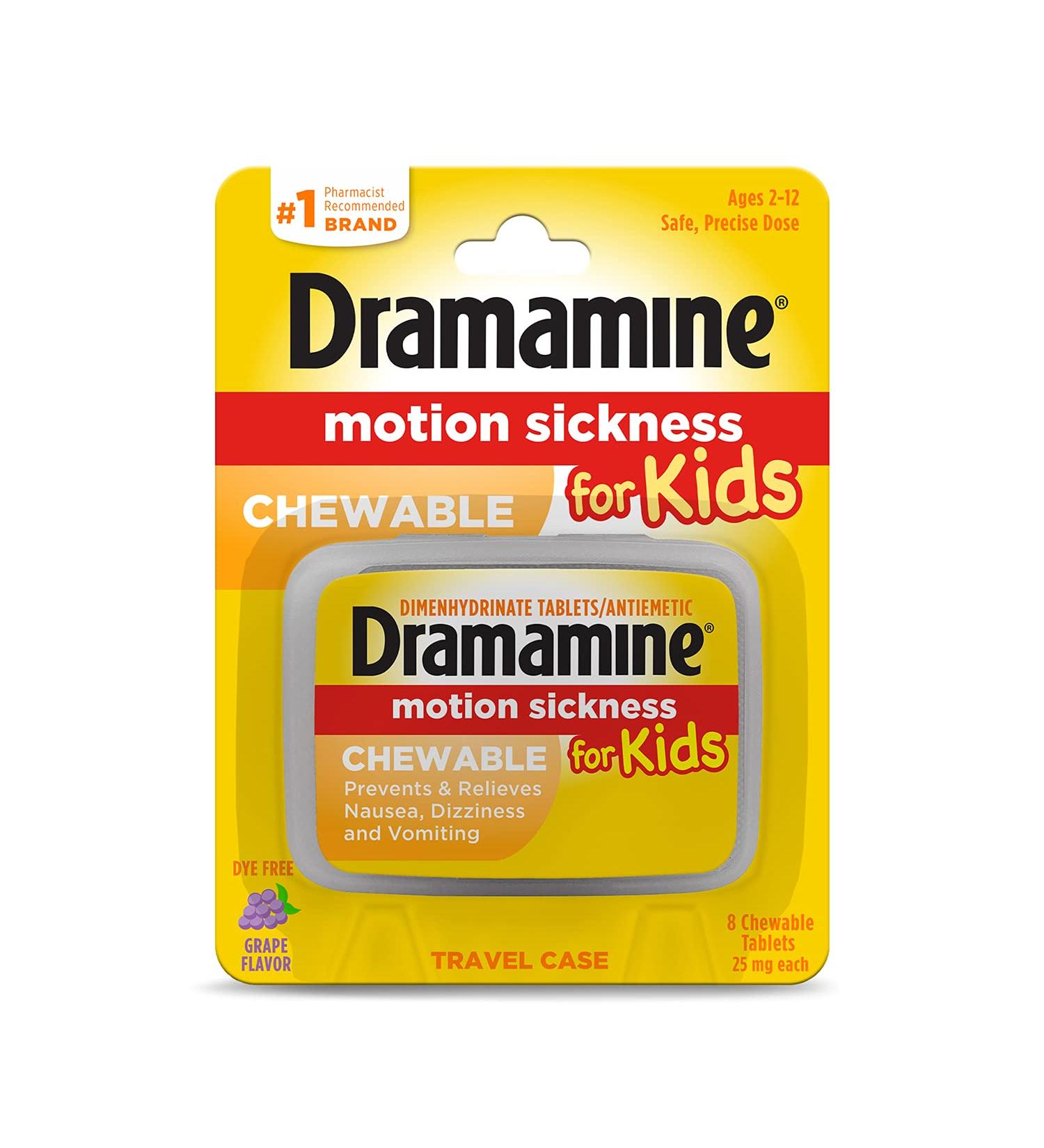 Dramamine Kids Chewable Motion Sickness Relief - Dye Free, Grape Flavor, 8 Count - Buy Online on GoSupps.com