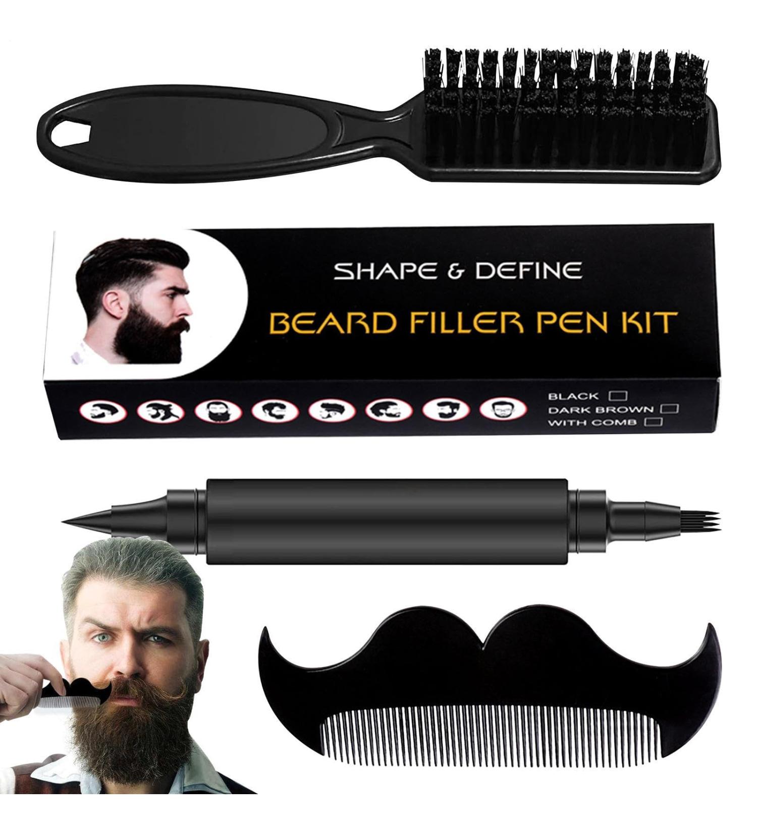 Beard Filling Pen - Waterproof Beard Comb 4 Point Pencil Long Lasting Coverage Paint Pen Natural - Buy Online on GoSupps.com