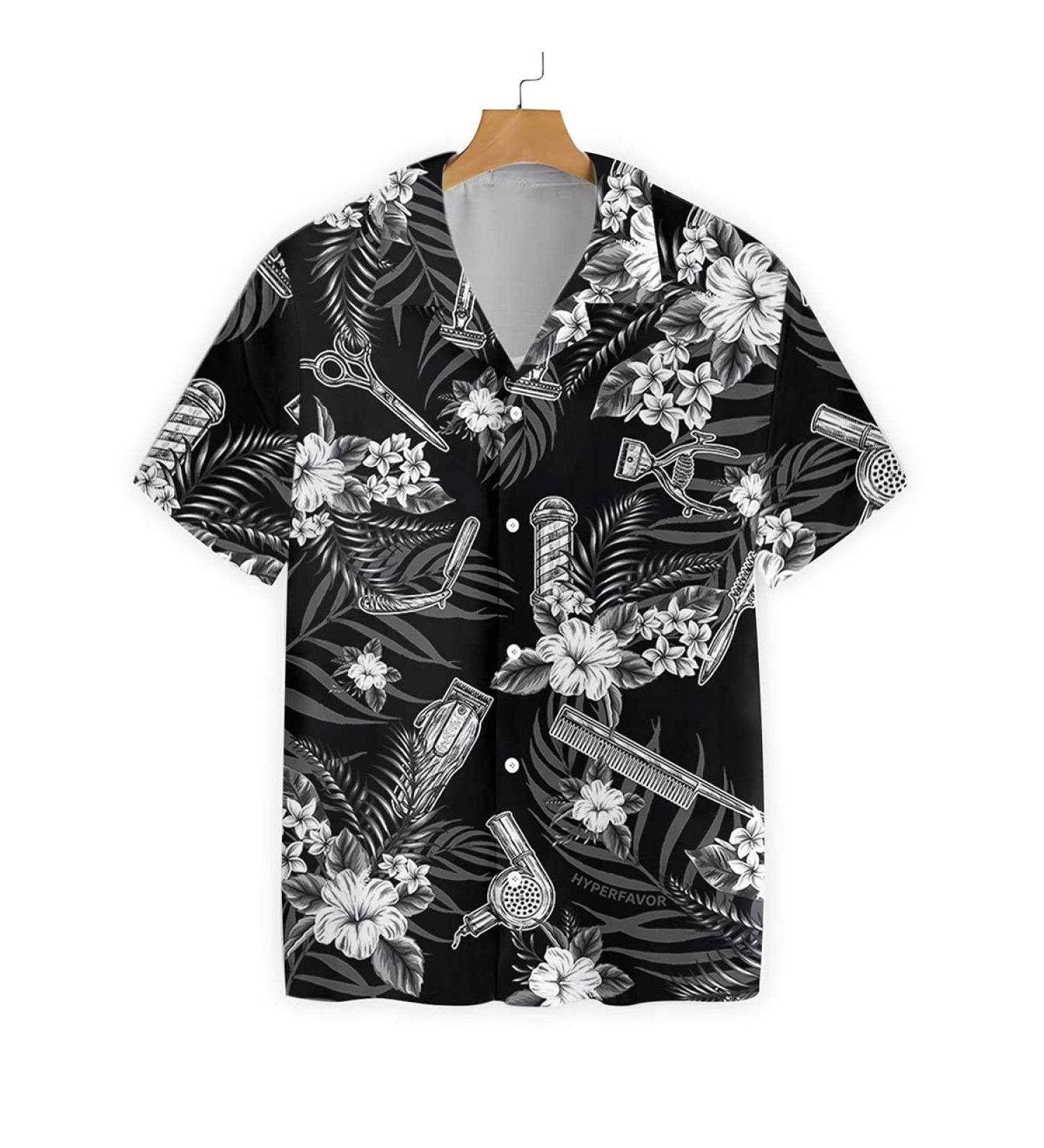 HYPERFAVOR Tropical Barber Shirts for Men- Casual Short Sleeve Barber Shirt Men- Unique Barber Hawaiian Shirts for Men Medium V2 - Buy Online on GoSupps.com