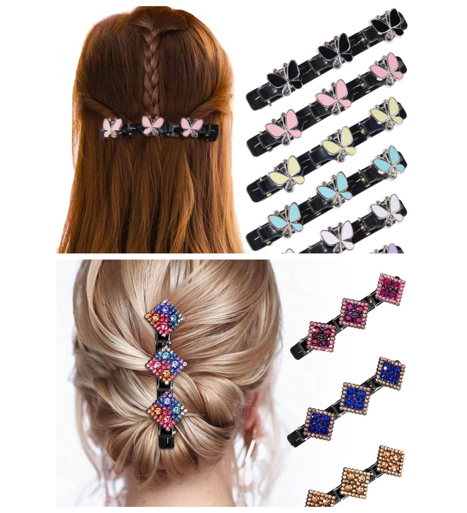 8pcs Sparkling Crystal Stone Braided Hair Clips for Women - Butterfly Design with 3 Small Clips - Ideal for Thick Hair - Includes Extra Ear Bone Clips - Buy Online on GoSupps.com