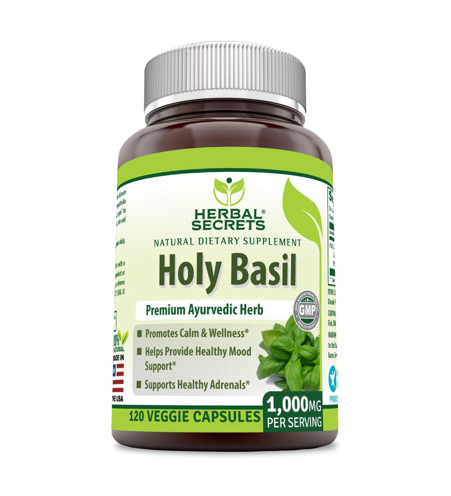 Herbal Secrets Holy Basil 1000mg - 120 Non-GMO Capsules for Calm, Wellness & Mood Support - Buy Online on GoSupps.com