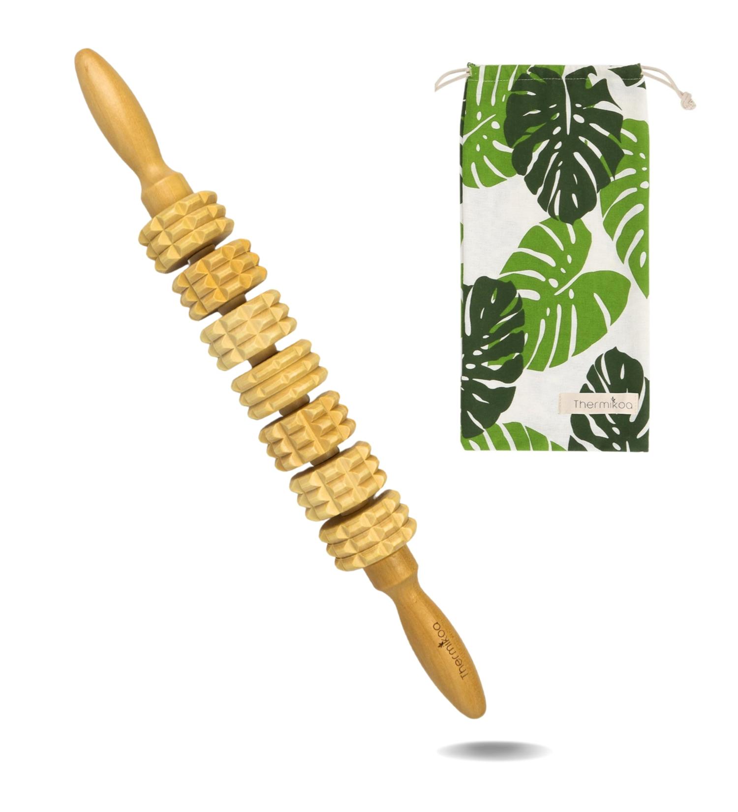 Premium Wood Therapy Cellulite Massage Device - Grooved Roller & Storage Bag - Effective Anti-Cellulite Solution - 40 cm Thermo-Rika Recto - Buy Online on GoSupps.com