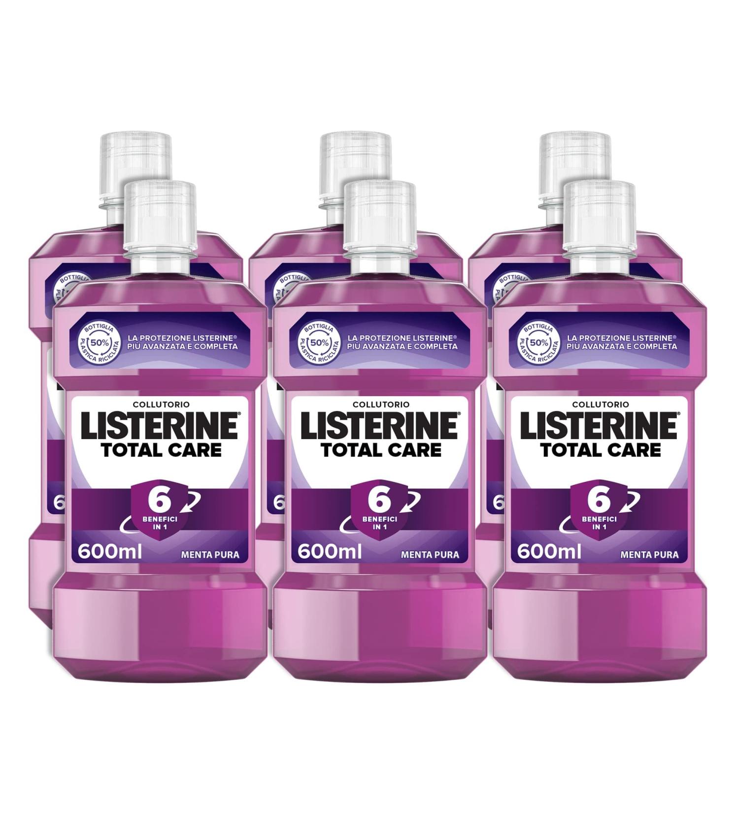 Listerine Collutter, Total Care, Pura Mint, 6 benefits in 1, 6 x 600 ml