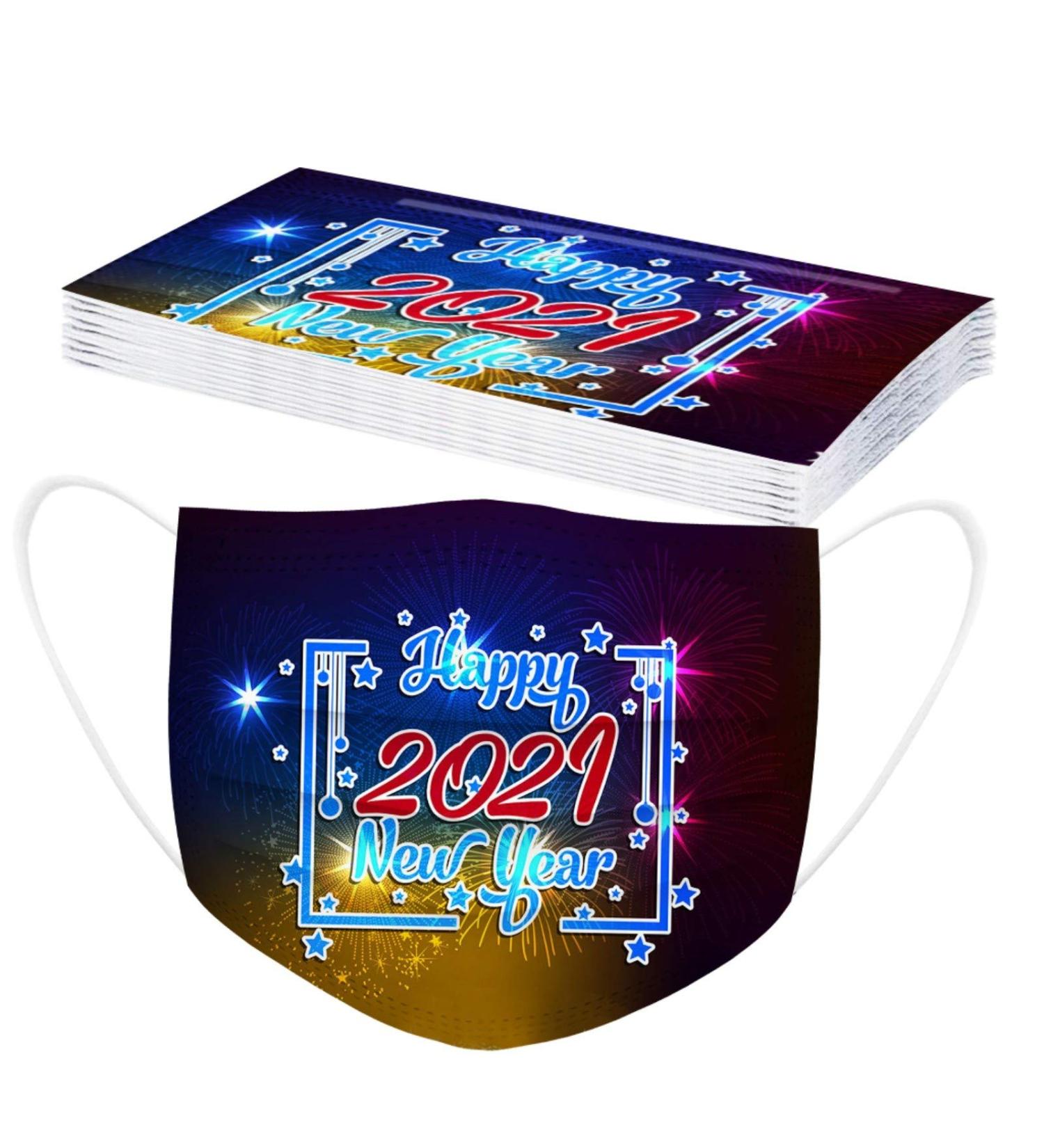 10PCS Disposable Face_Mask 2021 Happy New Year Printed Face_Masks 3 Layer Disposable Face_Masks with Nose Clip and Ear Loops 2021 Happy New Year Funny Cover_Mask - Buy Online on GoSupps.com
