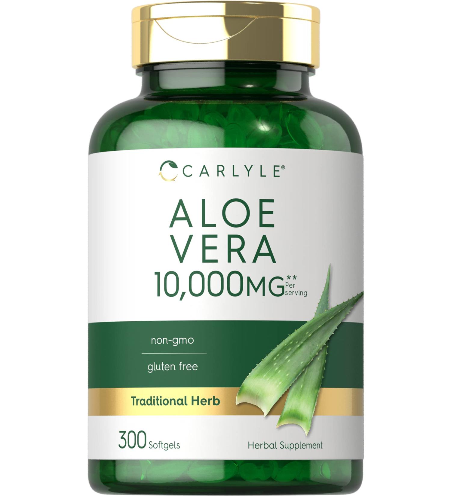 Aloe Vera Capsules 10,000mg | 300 Softgel Pills | Non-GMO & Gluten-Free Supplement by Carlyle - Buy Online on GoSupps.com