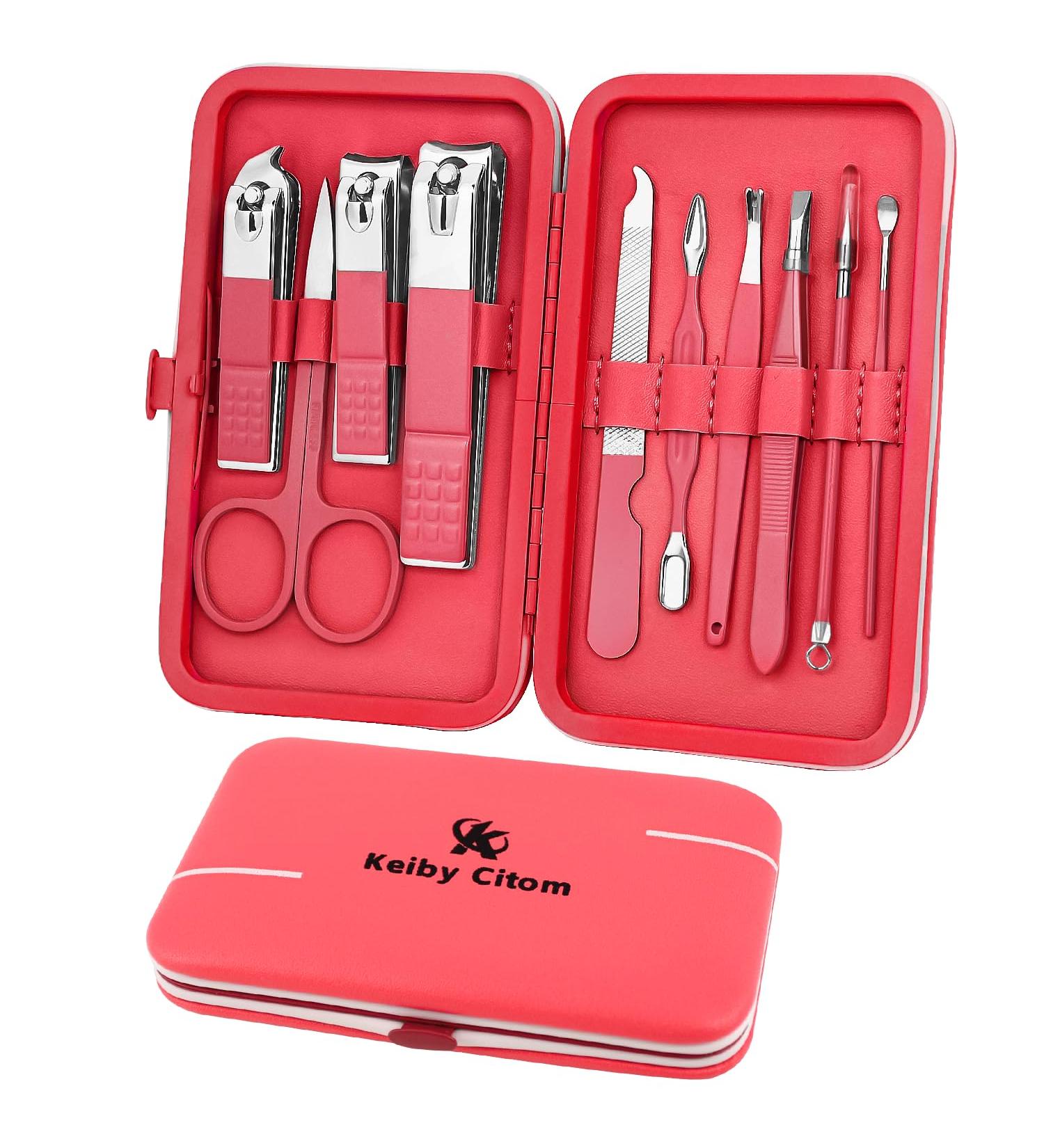 Professional 10pcs Manicure Set - Stainless Steel Nail Clippers & Pedicure Tools in Sakura Pink - Ideal for Travel - Buy Online on GoSupps.com