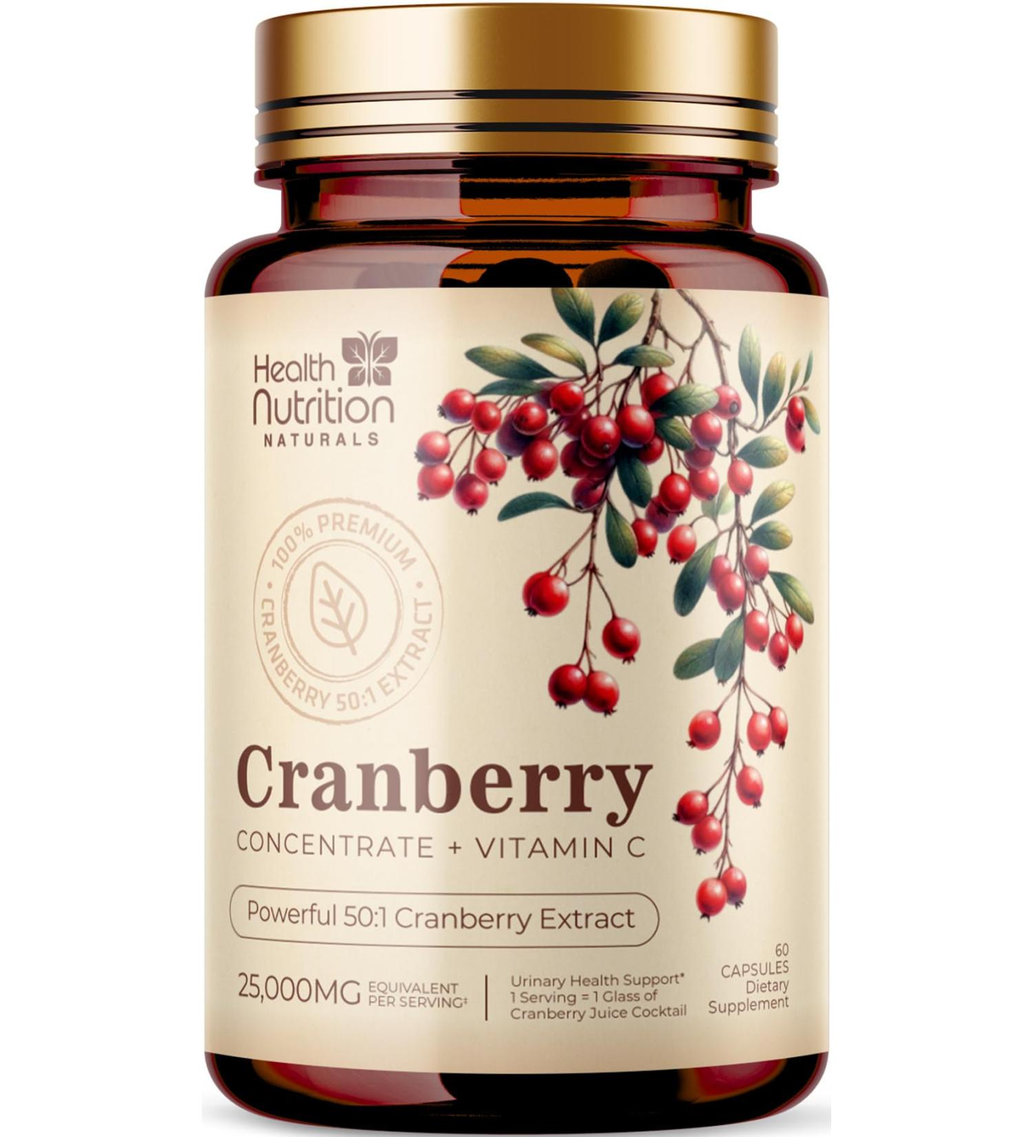 Cranberry Pills Supplement 25 000mg - Fresh Cranberry Equivalent Powder Extract with Vitamins C & E - Urinary Tract Health Support Cran Berry Fruit Sugar Free Formula Bottled in USA - 60 Capsules 60 Count (Pack of 1) - Buy Online on GoSupps.com