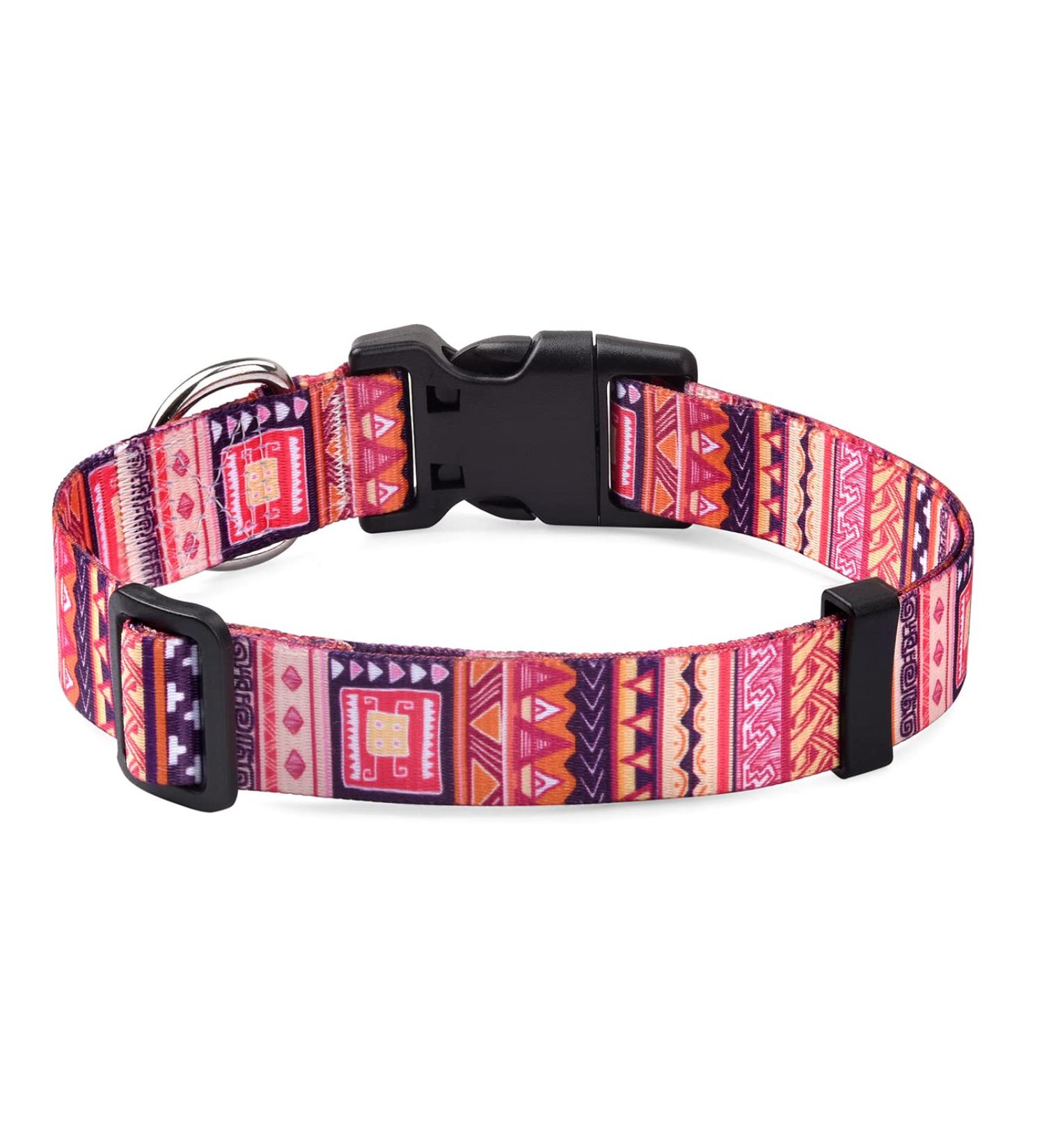 Mihqy Adjustable Dog Collar - Soft & Comfortable Bohemian Design for Small Medium & Large Dogs (Orange Geometry XS: 20-30 cm) - Buy Online on GoSupps.com