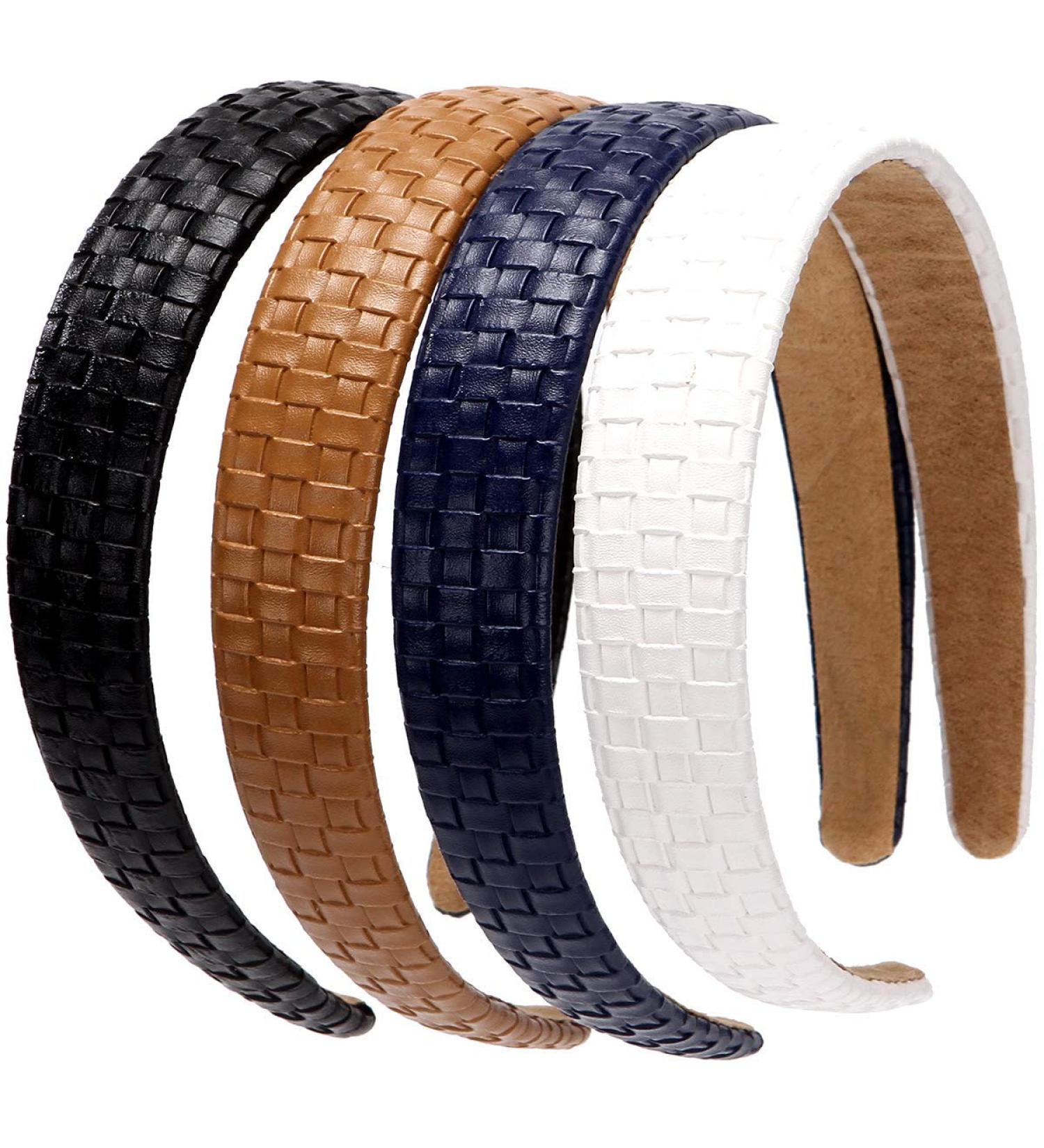 Loneedy 4x Checked Leather Headband - Stylish Wide Padded Non-Slip Hair Band for Girls & Women in Black Brown Blue White - International Shipping Available! - Buy Online on GoSupps.com