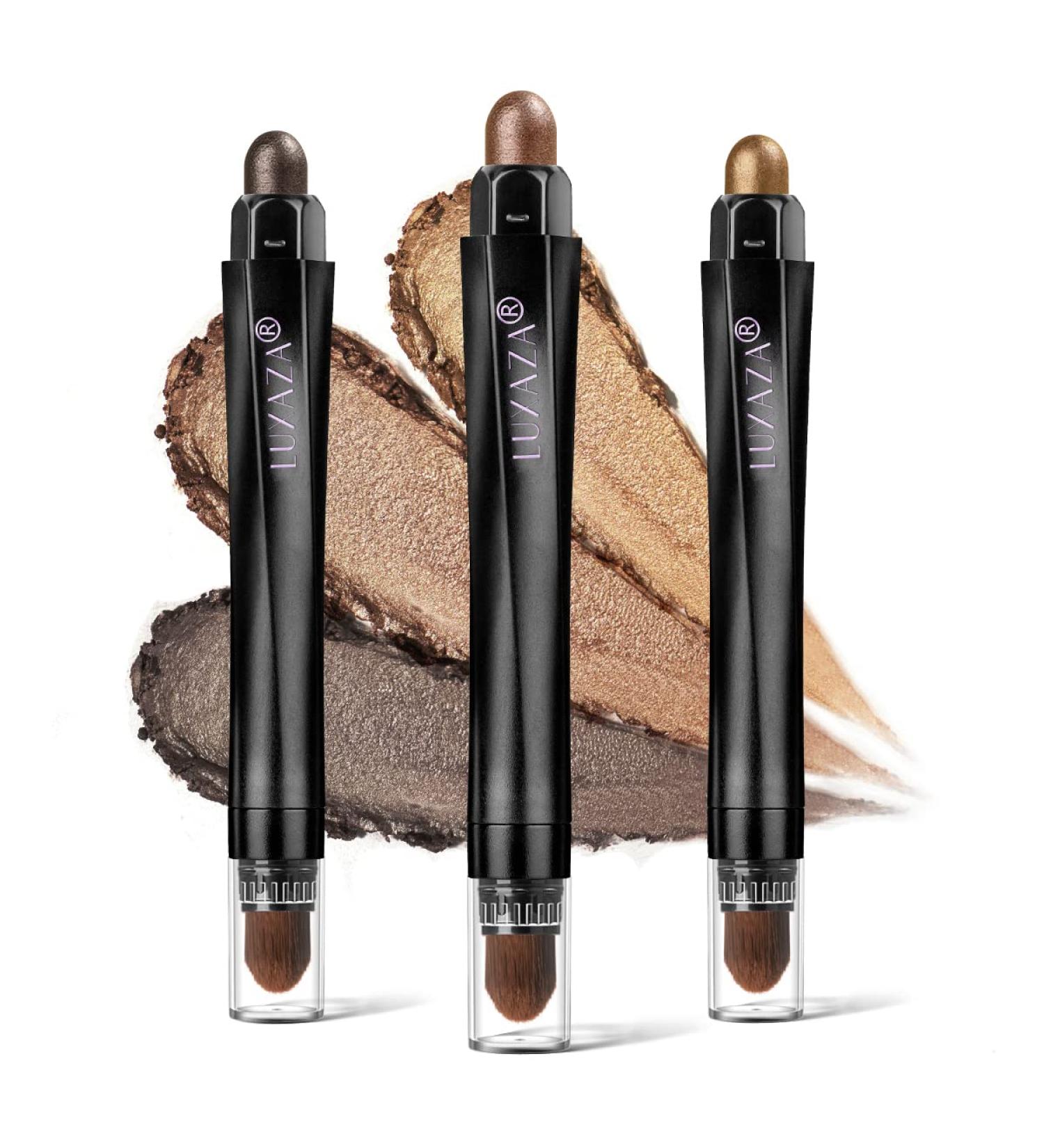 LUXAZA 3Pcs Metallic Brown Eyeshadow Stick Set - Creamy & High Pigmented Eye Brightener Stick for Smoky Eye Makeup | A6-Amber - Buy Online on GoSupps.com