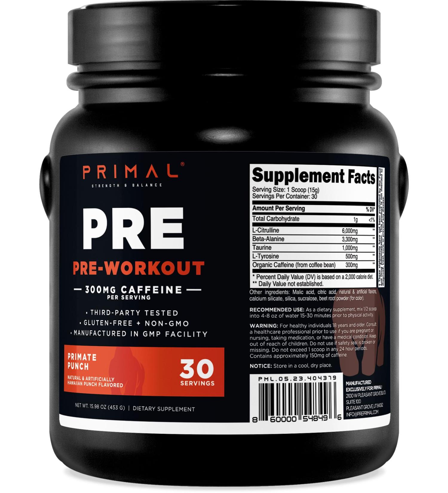 Primal Pre-Workout Primate Punch (30 Servings) (Tropical Flavored) - Gluten Free & Non-GMO - Buy Online on GoSupps.com