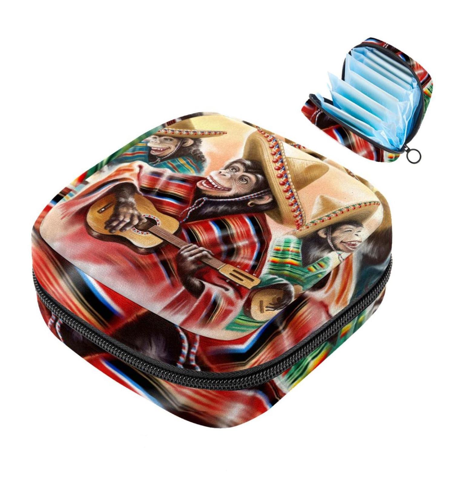 Funny Mexican Monkey Guitar Bag - Zippered Menstruation Pad & Tampon Bag for Women & Girls | Stylish Collection Bags - Buy Online on GoSupps.com