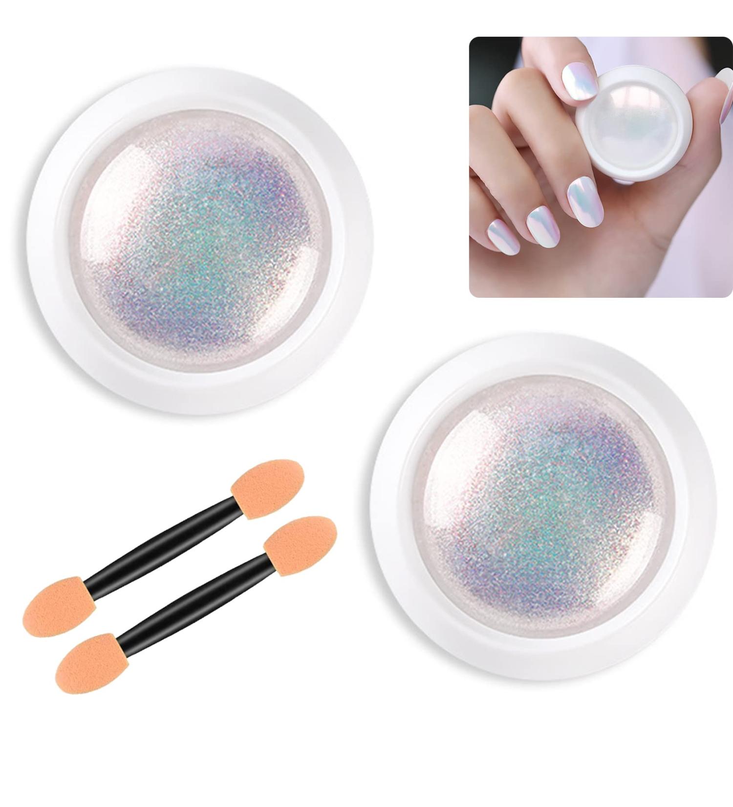 Neon Iridescent Chrome Nail Powder Set - Metallic Nail Pigment for Gel Nails | Magic Rainbow & White Pearl Glitter Decor (2 Pcs - Buy Online on GoSupps.com