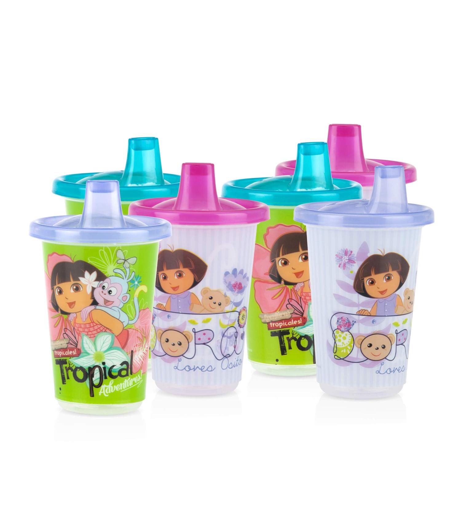 Nuby Wash or Toss Dora The Explorer Reusable Cups & Lids, 10 oz - 6 Count - Buy Online on GoSupps.com
