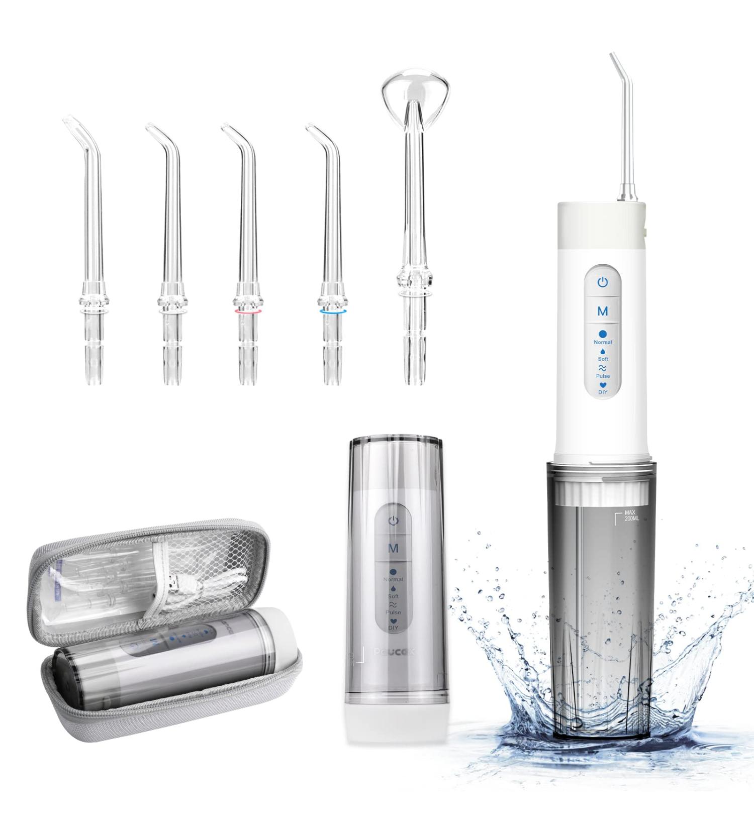 Portable Cordless Water Flosser with 4 Modes & 5 Jet Tips - Rechargeable & Waterproof Dental Oral Irrigator for Teeth Cleaning | Includes Travel Case - Buy Online on GoSupps.com
