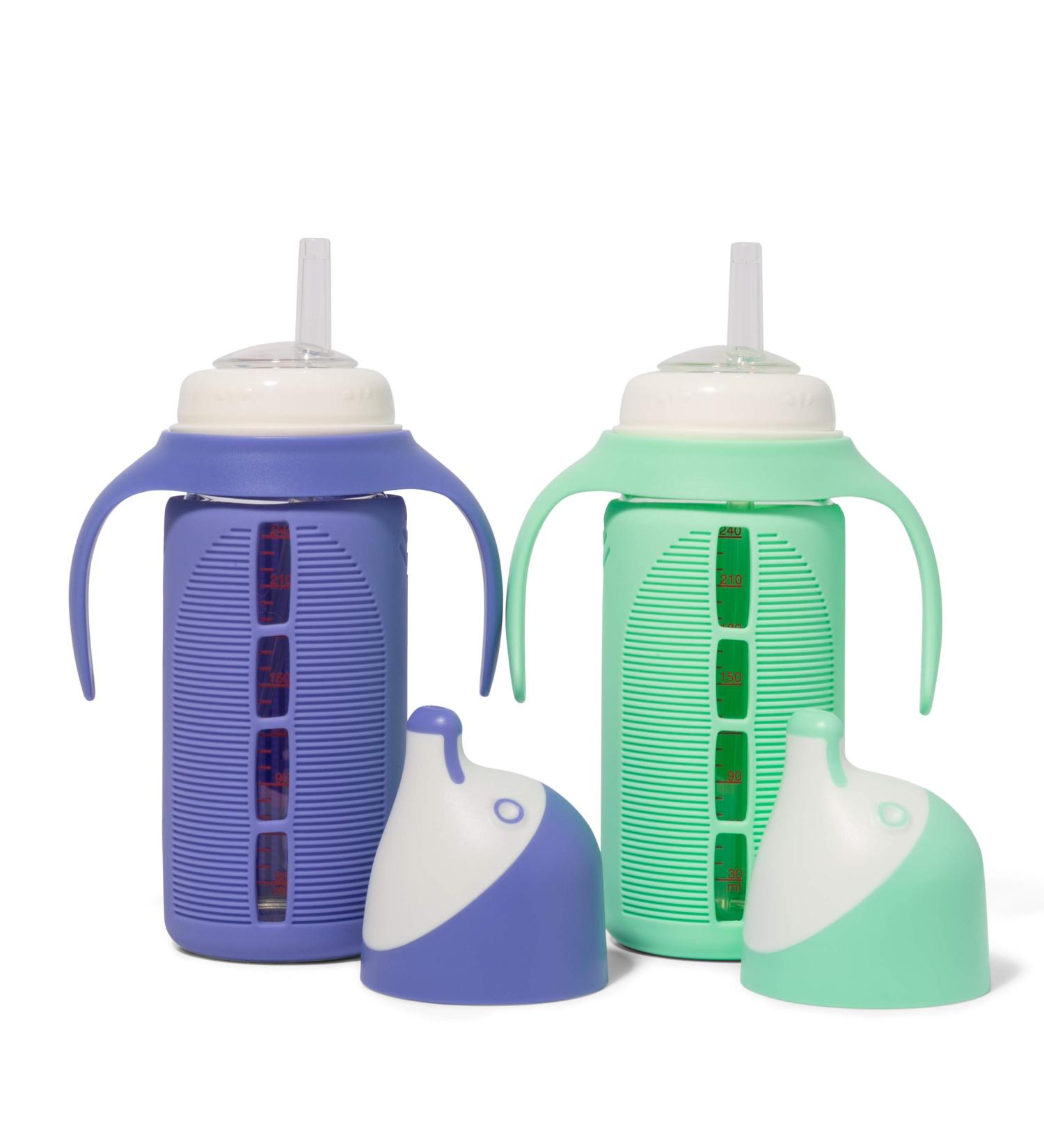 Set of 2 Glass Sippy Cups for Toddlers - The Luca | Mint Green & Indigo Purple | 8oz Spill-Proof Straw Cup | Silicone Straw | BPA-Free - Buy Online on GoSupps.com
