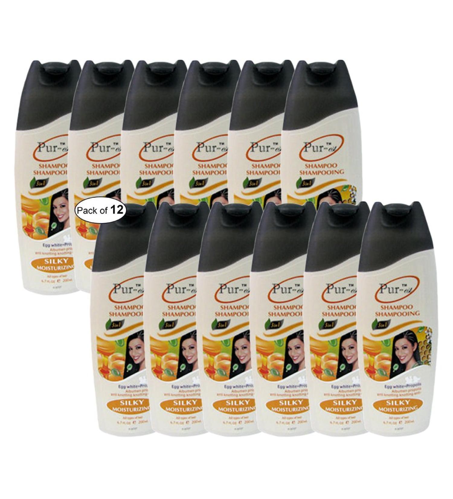 Silky Moisturizing Shampoo With Egg White+Propolis(200ml) (Pack of 12) by Purest