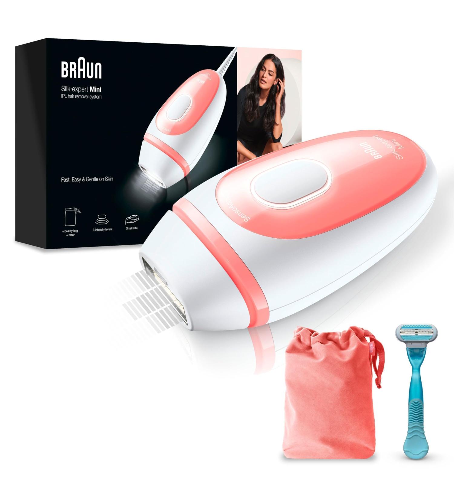 Braun IPL Silk Expert Pro Mini Hair Removal Device for Women - Visible Hair Removal Travel Etui Alternative to Laser Hair Removal PL1014 White/Pink - Buy Online on GoSupps.com