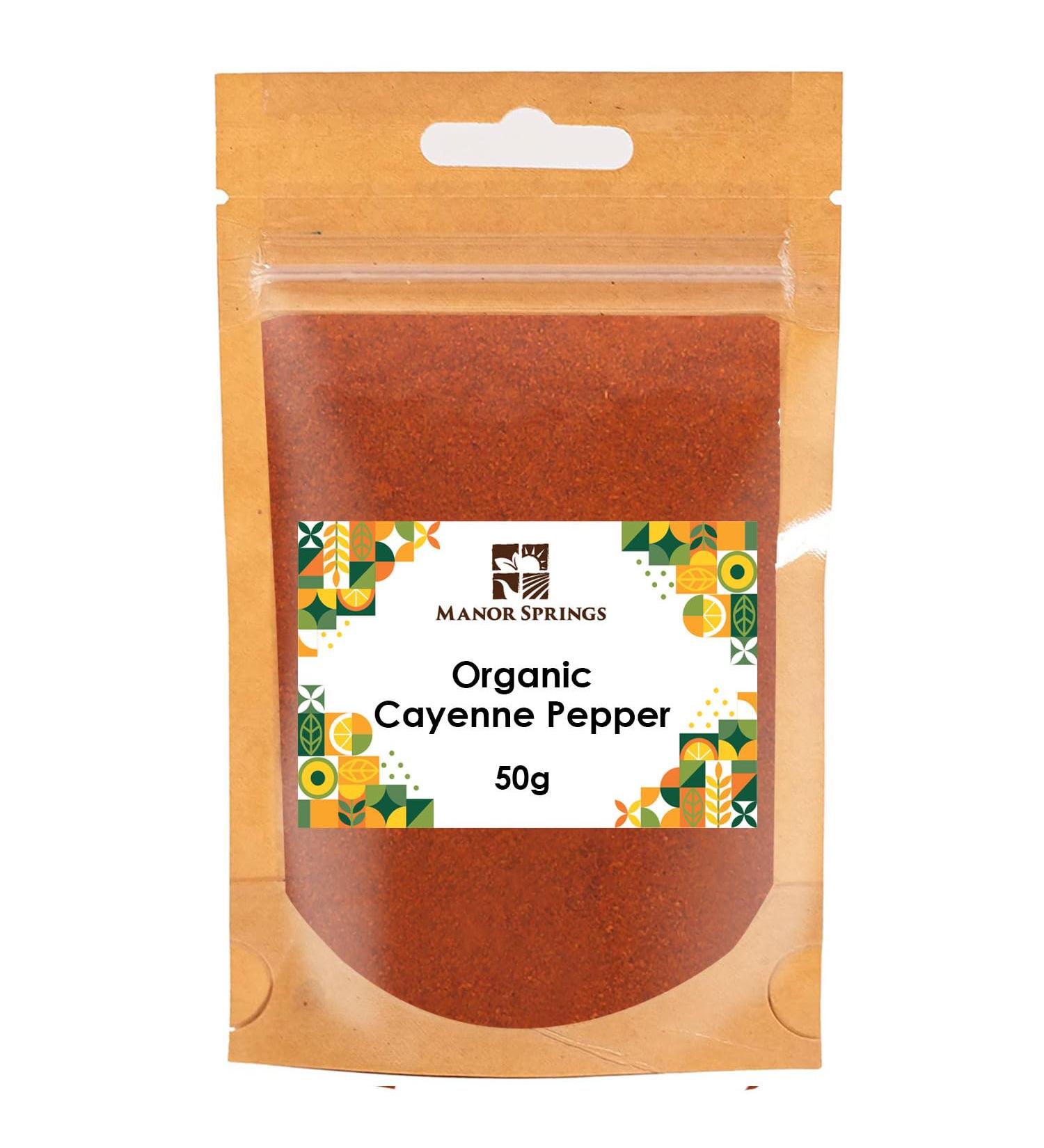 Manor Springs Organic Cayenne Pepper 50g - Premium Quality, 100% Organic (Pack of 1) - Buy Online on GoSupps.com