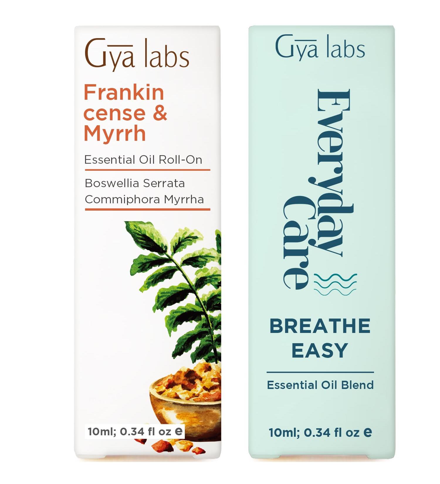 Frankincense Myrrh & Breathe Roll On Set - Essential Oils Aromatherapy Roll On with Essential Oil Set - 2x0.34 fl oz - Gya Labs - Buy Online on GoSupps.com
