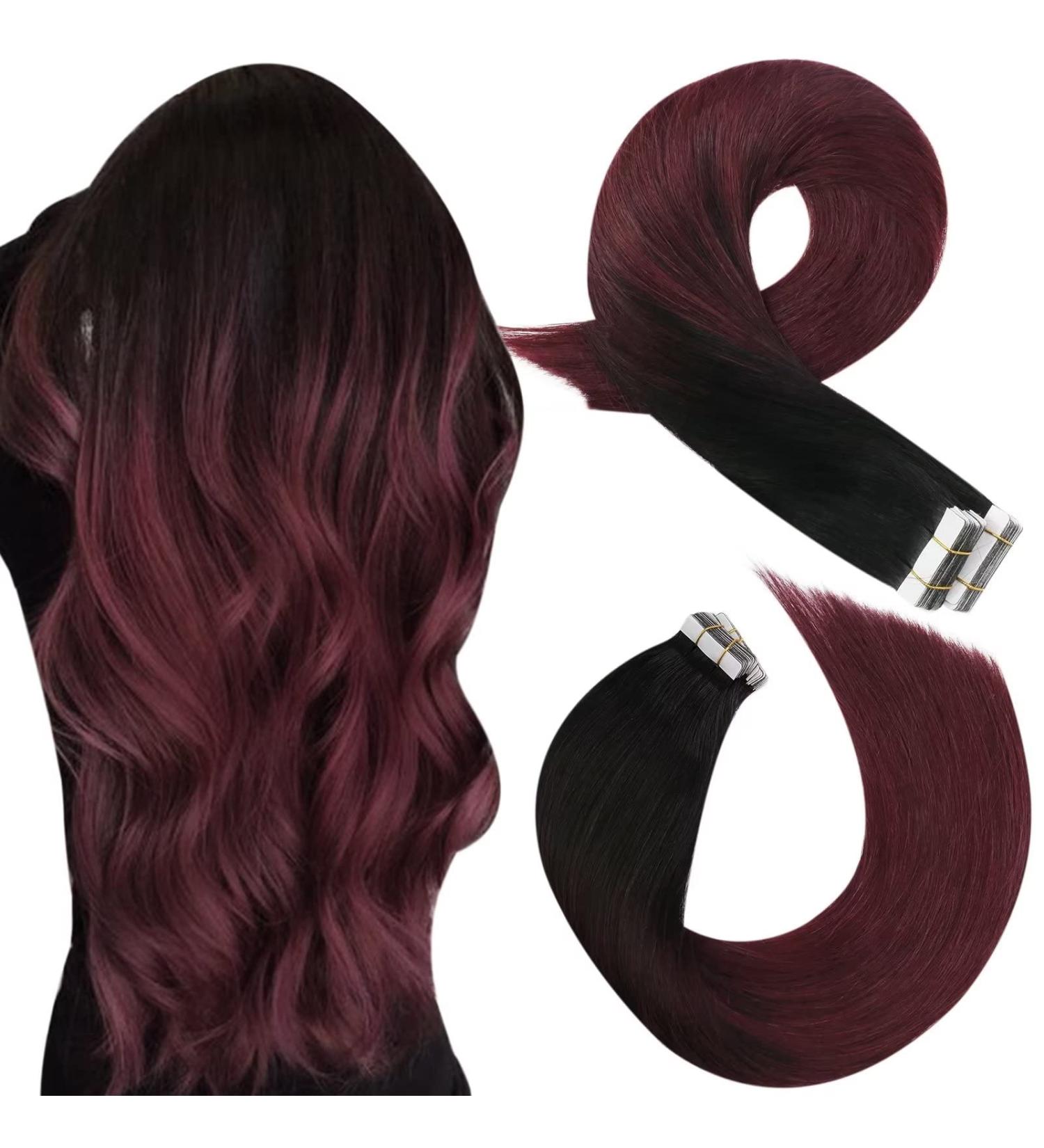 Moresoo Black and Red Tape in Human Hair Extensions 16 Inch Remy Hair 20 Pieces - Buy Online on GoSupps.com