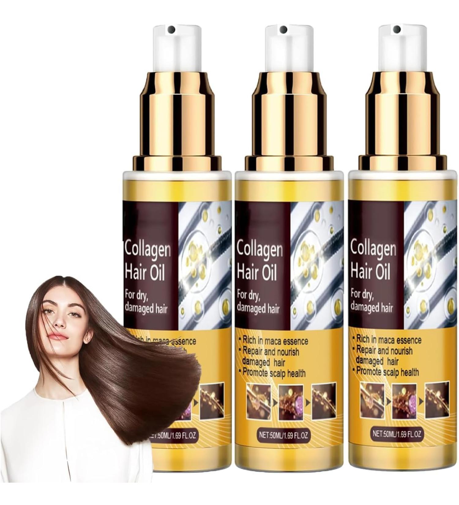 SVBPIUGF 3 Pieces Collagen Repair Hair Essential Oil Collagen Deep Hydration Treatment Hair Oil Hair Serum for Frizzy and Damaged Hair - Buy Online on GoSupps.com