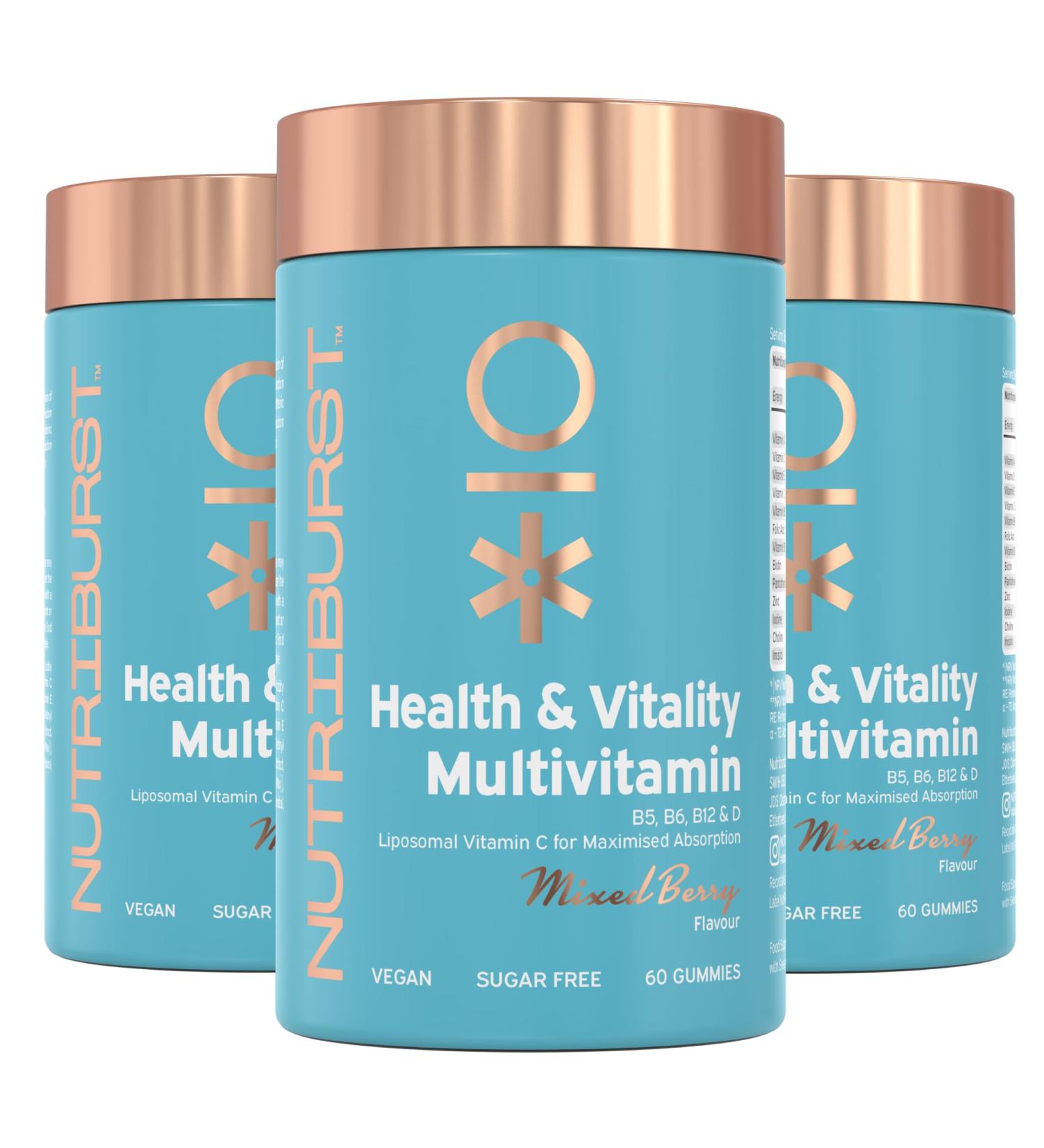 Nutriburst - Vegan Multivitamins Gummy Vitamin C B5 B6 B12 D - Multi Pack 3 x 60s Chewable Gummies - Sugar-Free Supplement - Healthy Nutrition Suitable for Vegetarians & Vegans Multivitamins for Health & Vitality 60 count (Pack of 3) - Buy Online on GoSupps.com