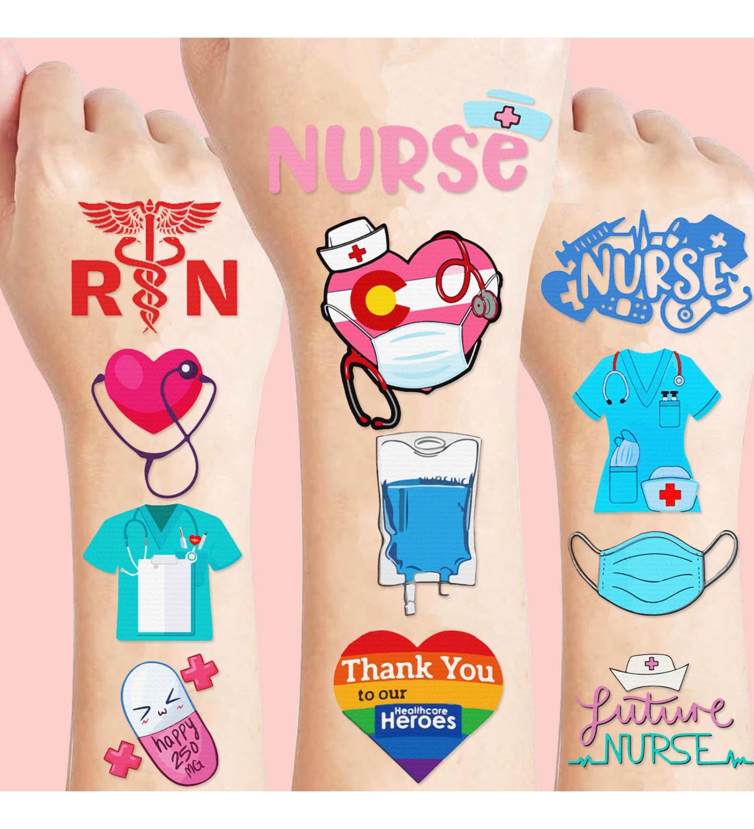 GeRRiT 10Pack Nurse Temporary Tattoos Sticker Medical Nurse Graduation Themed Decorations Future Pharmacist Pharmacy Stickers Temporary Tattoos for Graduation Adults Boys Girls Prizes Carnival - Buy Online on GoSupps.com