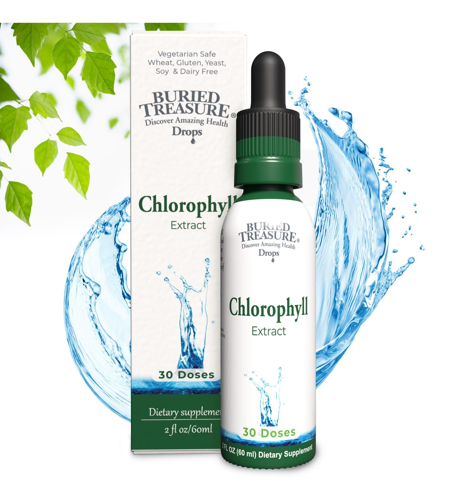 Buried Treasure Liquid Chlorophyll Drops - Copper Chlorophyllin from Mulberry Leaves, Manufactured in USA, Vegan, Supports Overall Wellness, Unflavored, 30 Servings. - Buy Online on GoSupps.com