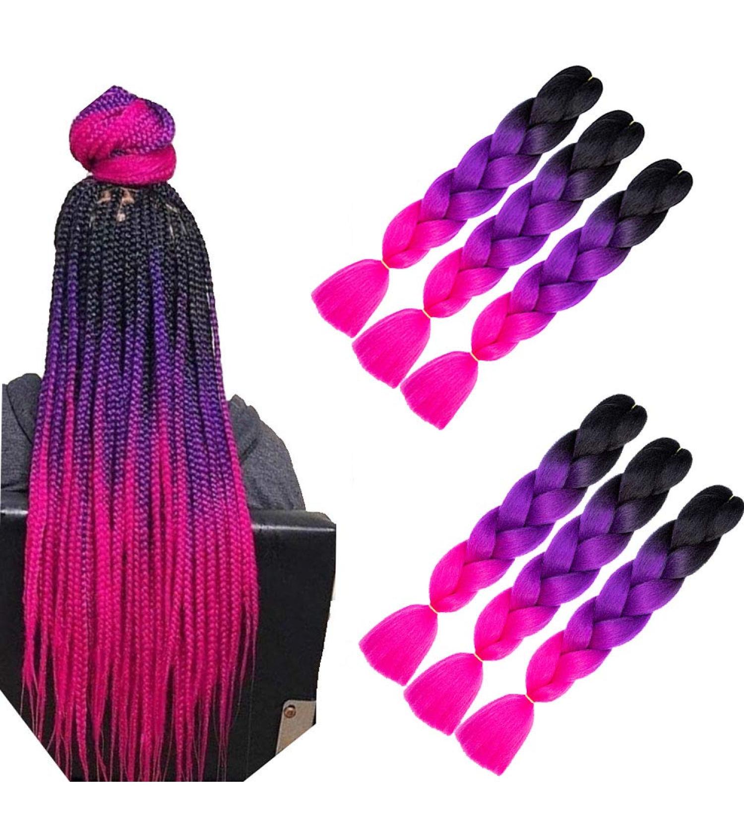 Shop 6 Piece Kanecalon Ombre Rose Hair Extensions - Black to Purple Crochet Braids | Premium Synthetic Braiding Hair - Buy Online on GoSupps.com