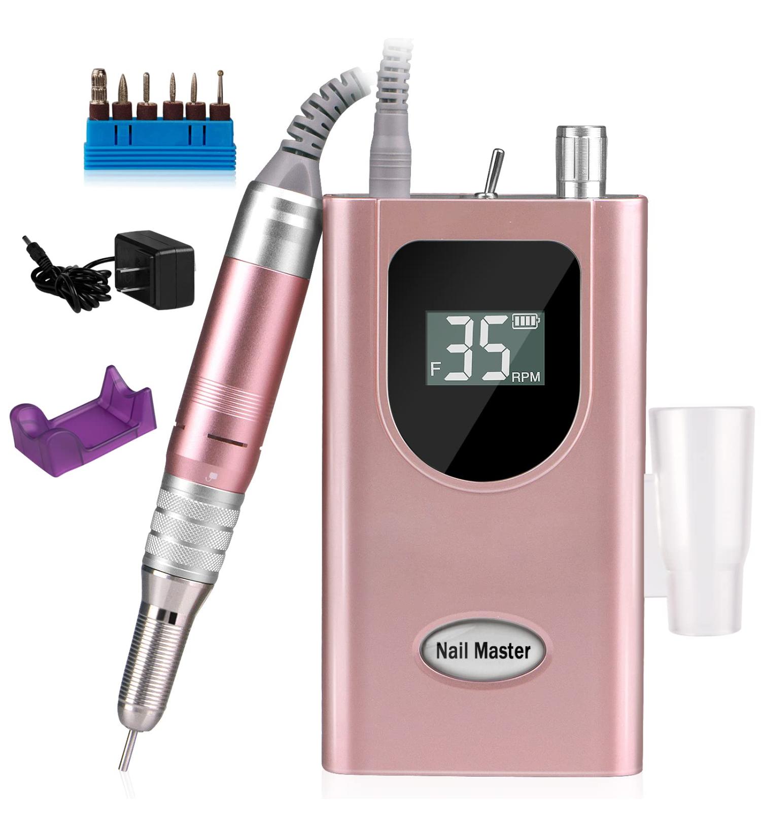 35000RPM Portable Nail Drill Machine - Rechargeable Professional Electric Efile for Acrylic Gel Nails - Cordless Rose Gold - Buy Online on GoSupps.com