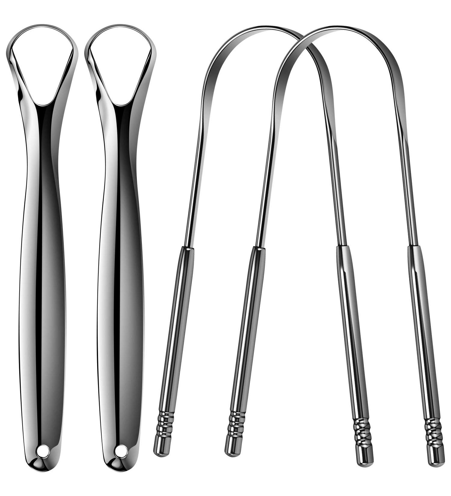 Savita Stainless Steel Tongue Cleaner Set - 4 Medical Tongue Scrapers for Bad Breath - Adult Oral Care Brush with Grip - Buy Online on GoSupps.com