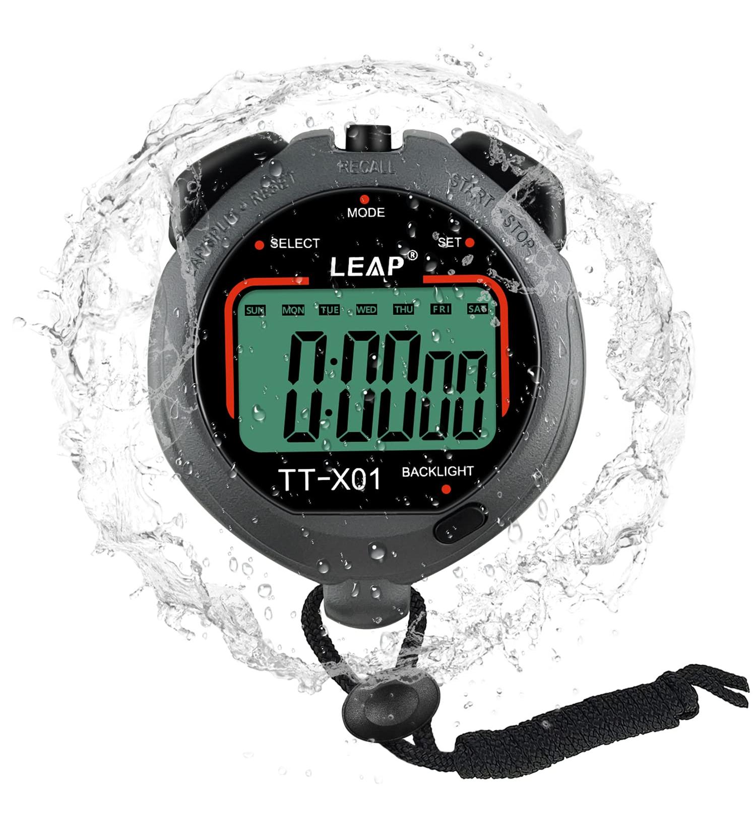 LEAP Digital Stopwatch Timer Large Display 30M Waterproof EL Backlight Ideal for Sport Coaches Referees Fitness Teachers and Athletes Gray