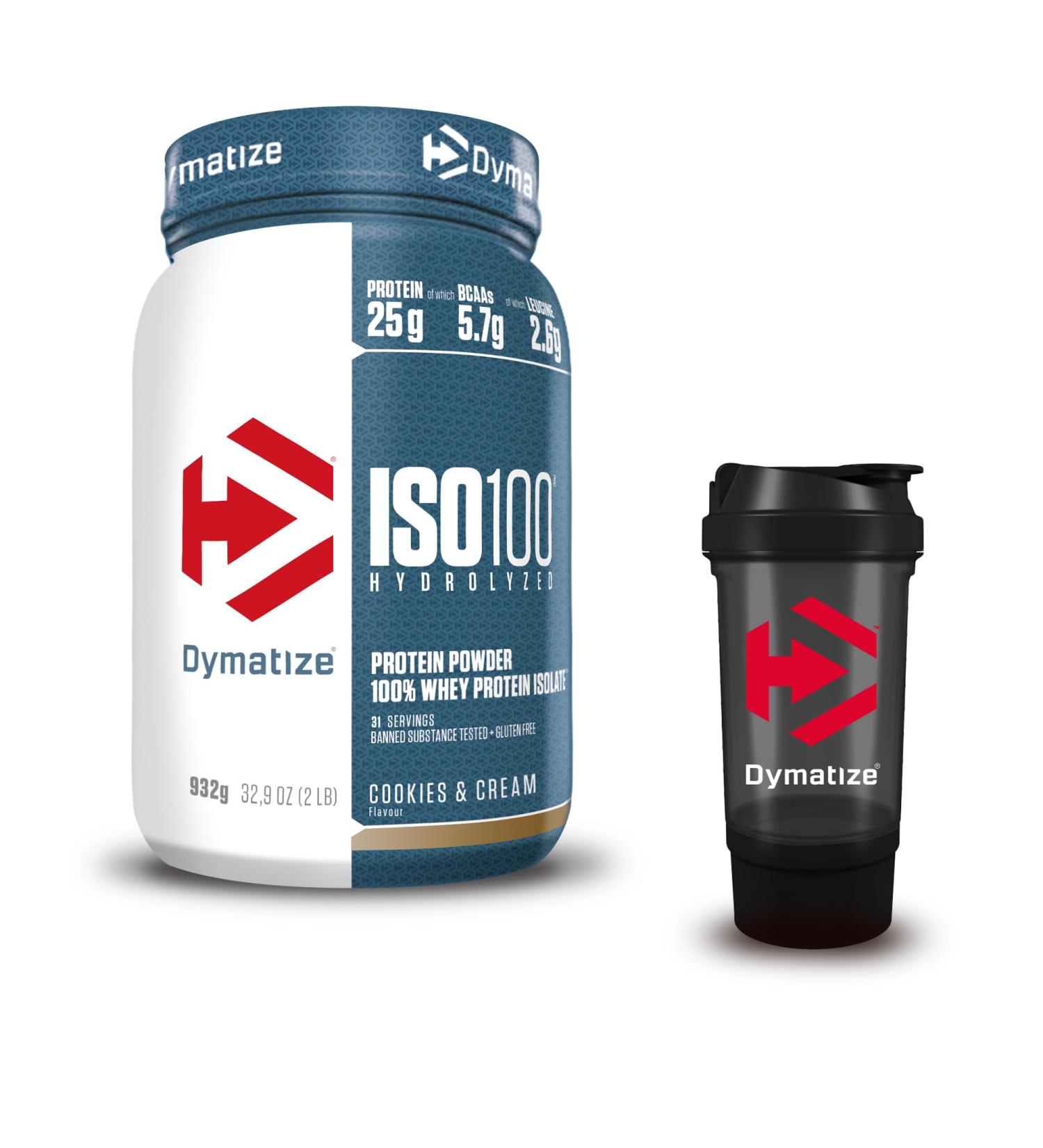 Dymatize ISO 100 Hydrolyzed Cookies & Cream 932g - Premium Whey Protein Isolate + Free Dymatize Shaker 500ml - International Shipping Available - Buy Online on GoSupps.com