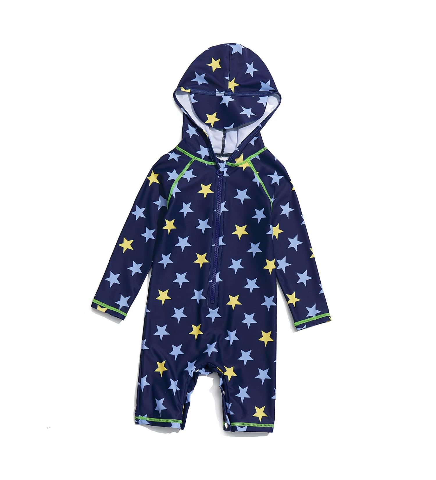 BONVERANO Baby Boys Swimsuit UPF 50+ Hooded One Piece Bathing Suit | 2-3 Years Yellow Star - Buy Online on GoSupps.com